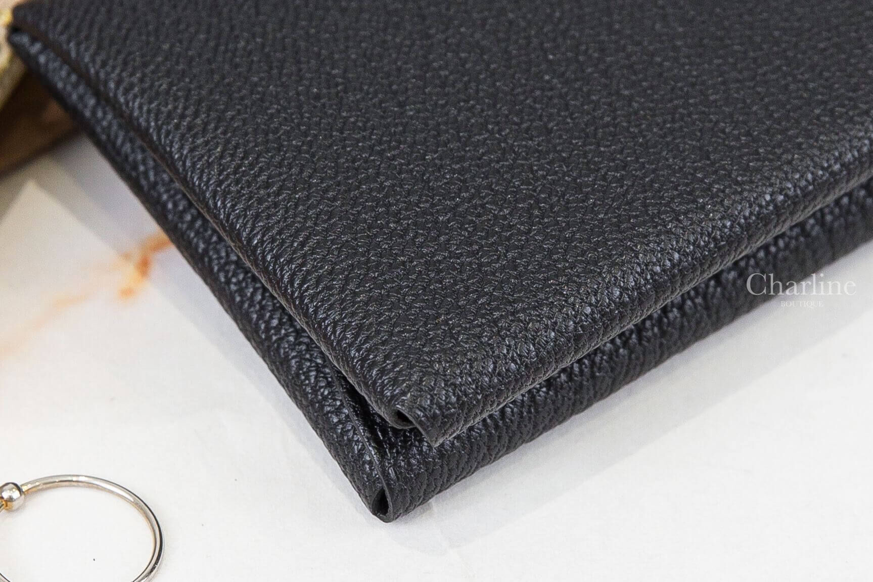 Hermès Calvi Duo Compact Card Holder 黑色山羊皮信封釦式零錢袋卡片夾