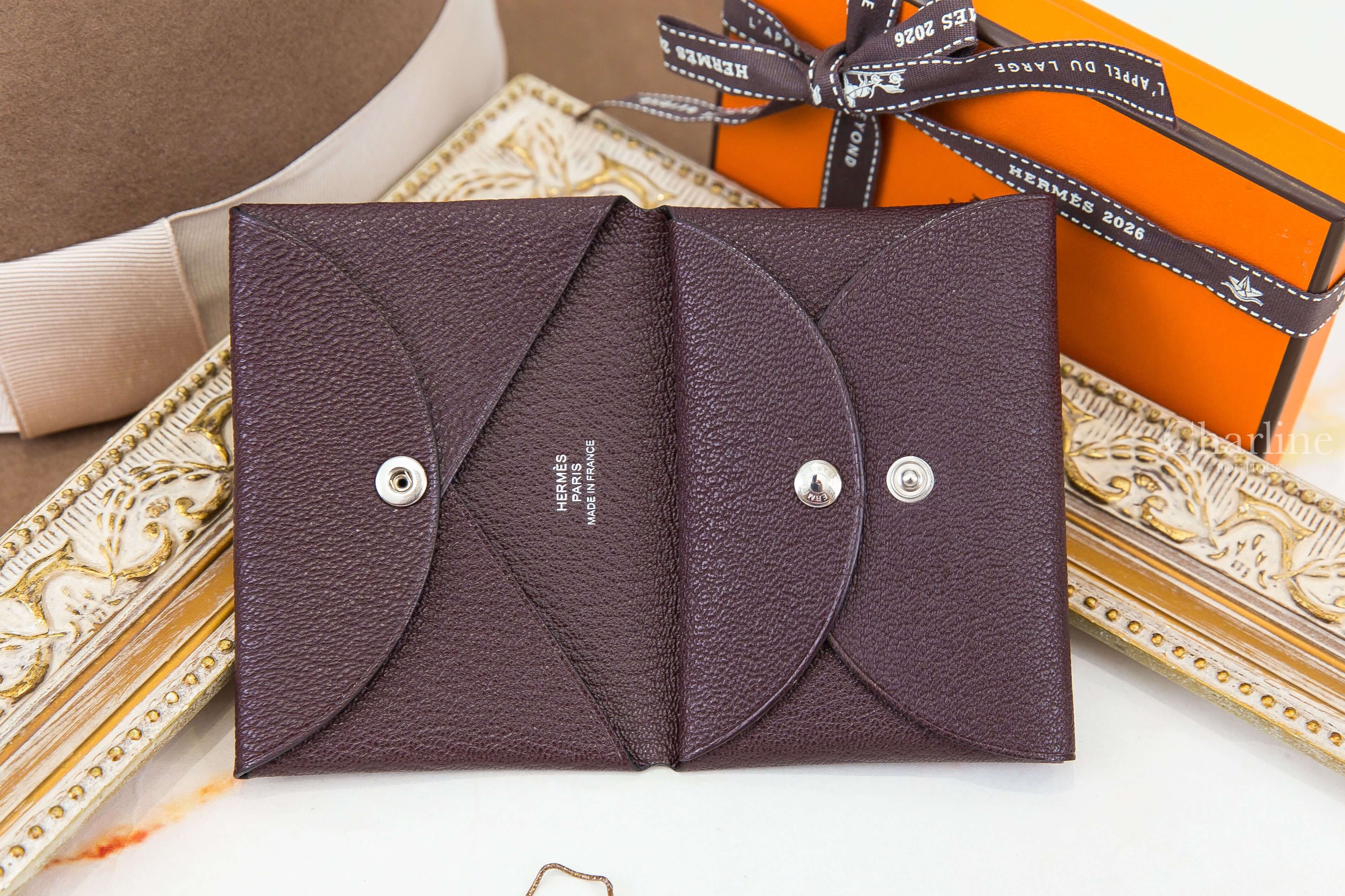 Hermès Calvi Duo Compact Card Holder 馬鞍紅山羊皮信封釦式零錢袋卡片夾