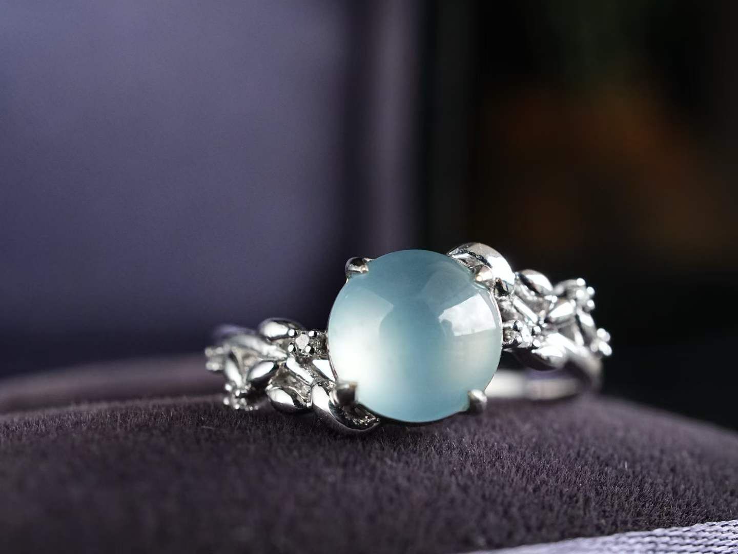 翡翠冰藍水蛋面戒指,天然翡翠A玉, 緬甸玉, Jade, Jadeite