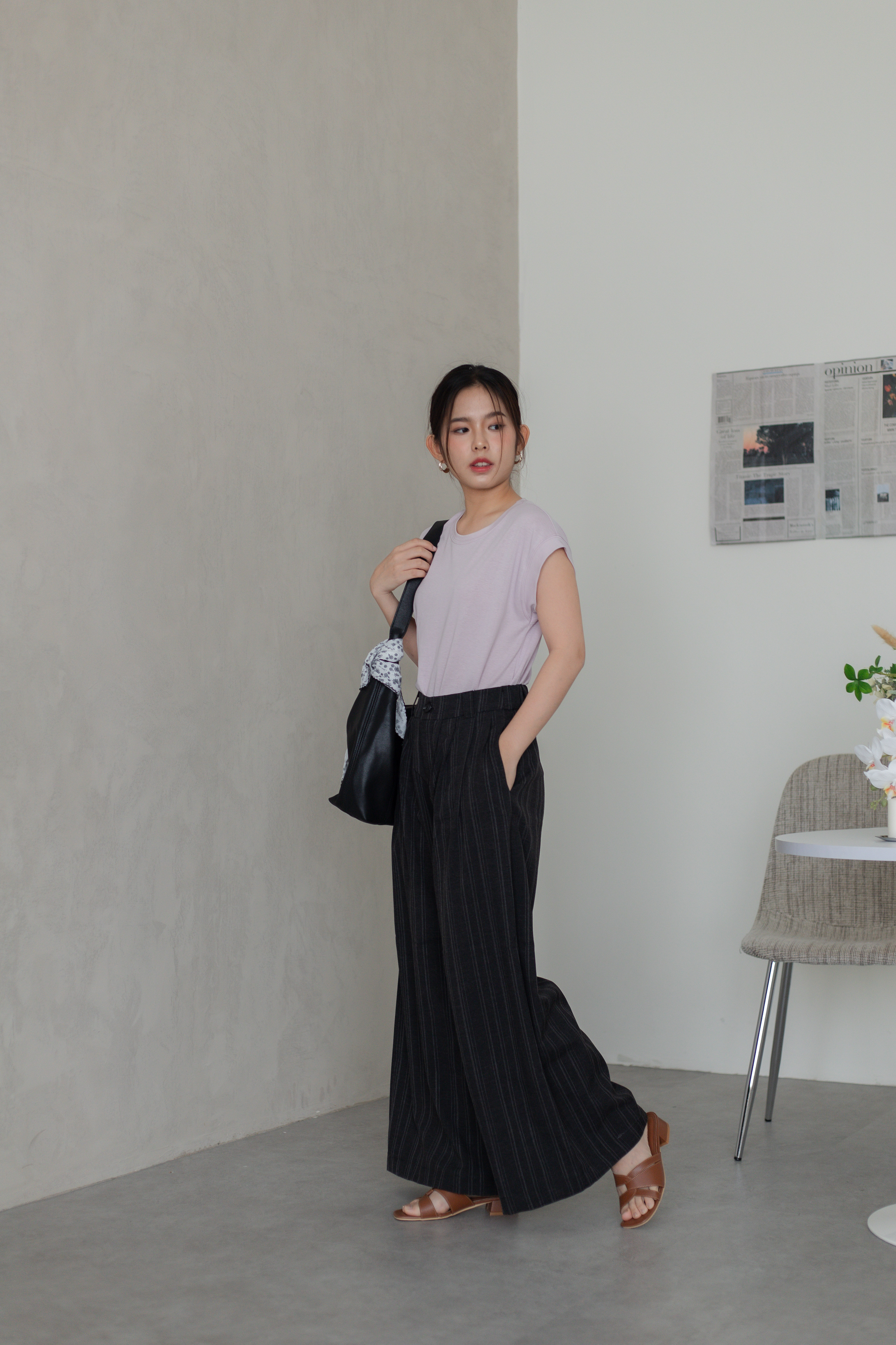 Camley Striped Linen Pants Black -2786PLBLK