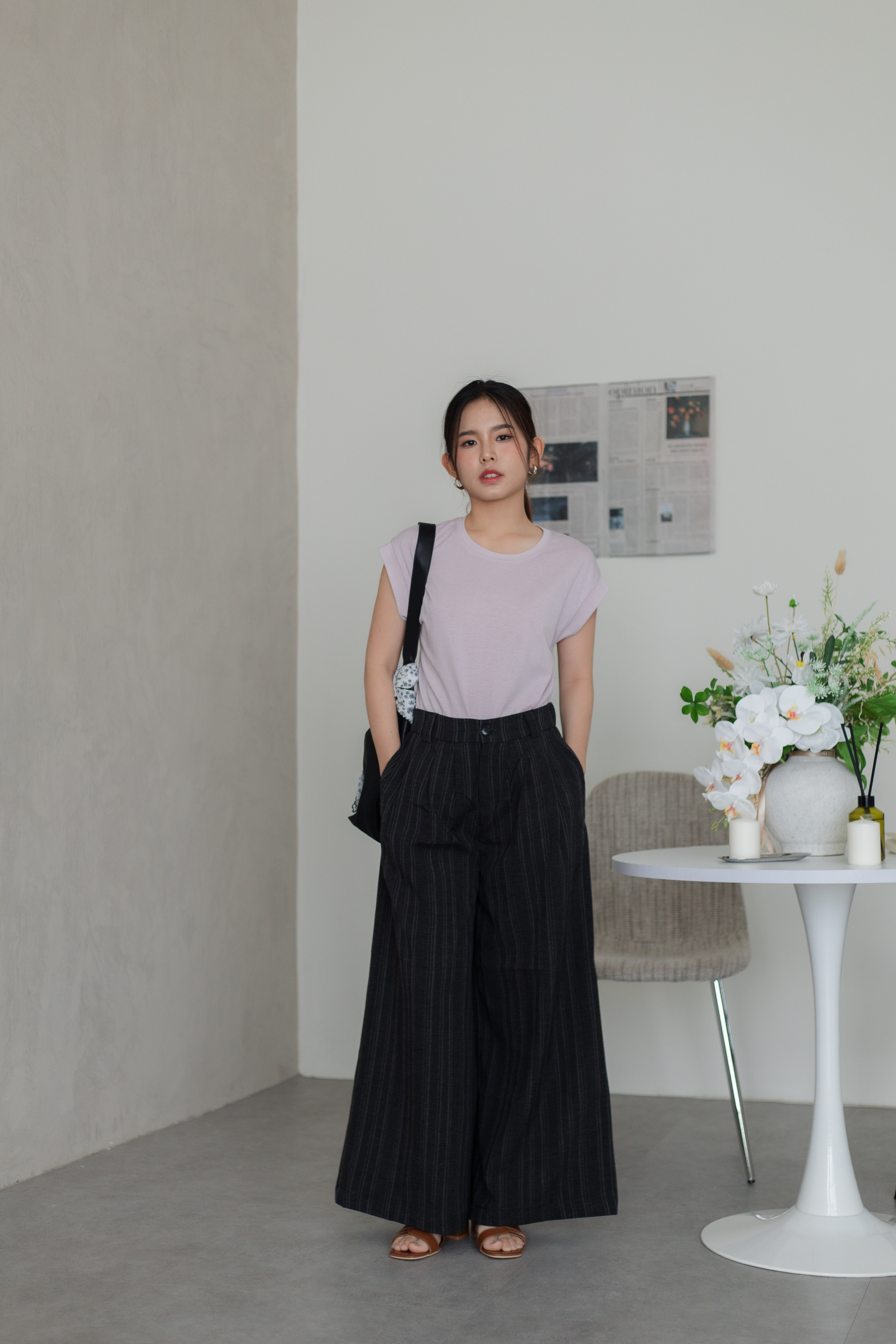 Camley Striped Linen Pants Black -2786PLBLK