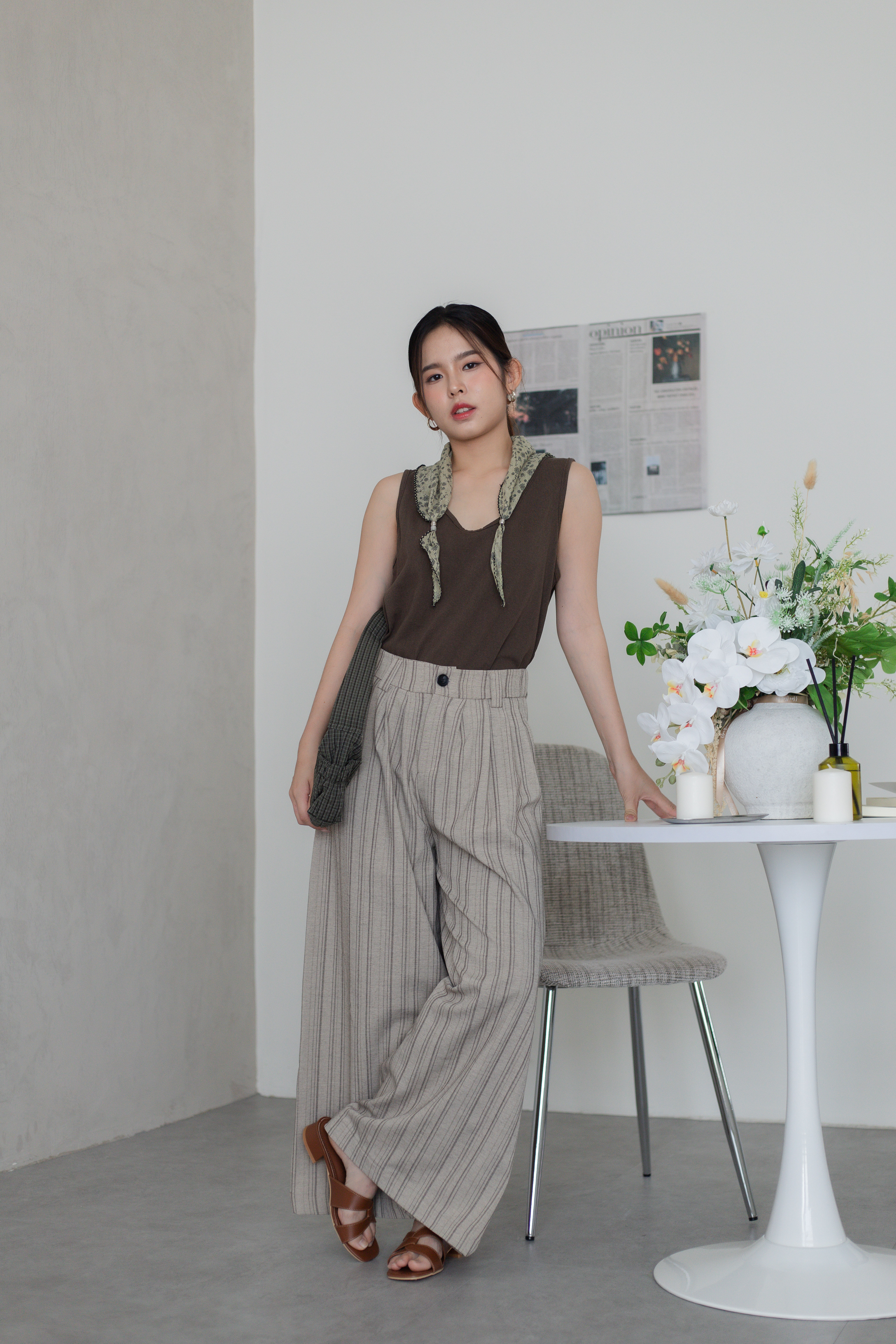 Camley Striped Linen Pants Khaki -2786PLKHA