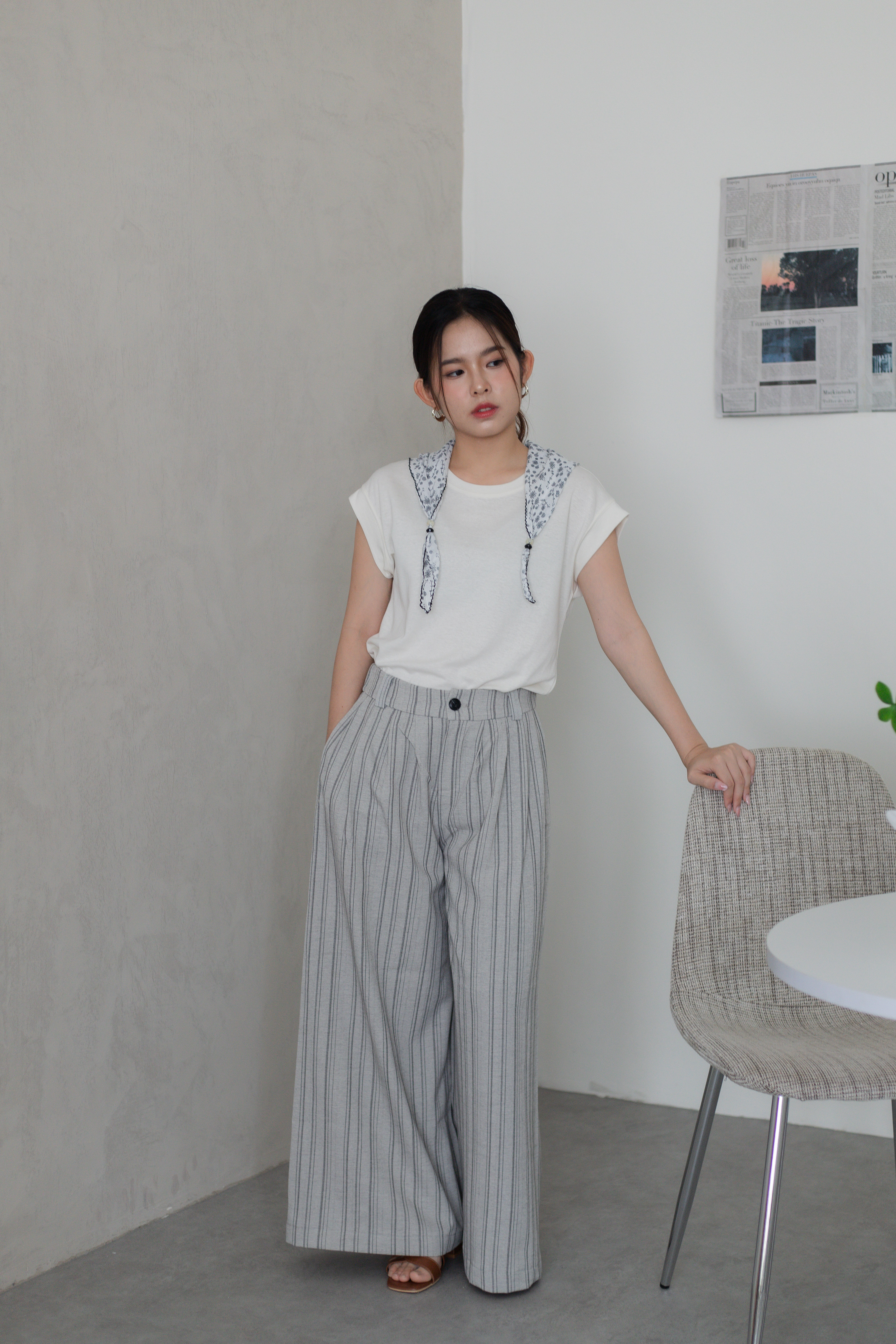 Camley Striped Linen Pants Grey -2786PLGRY