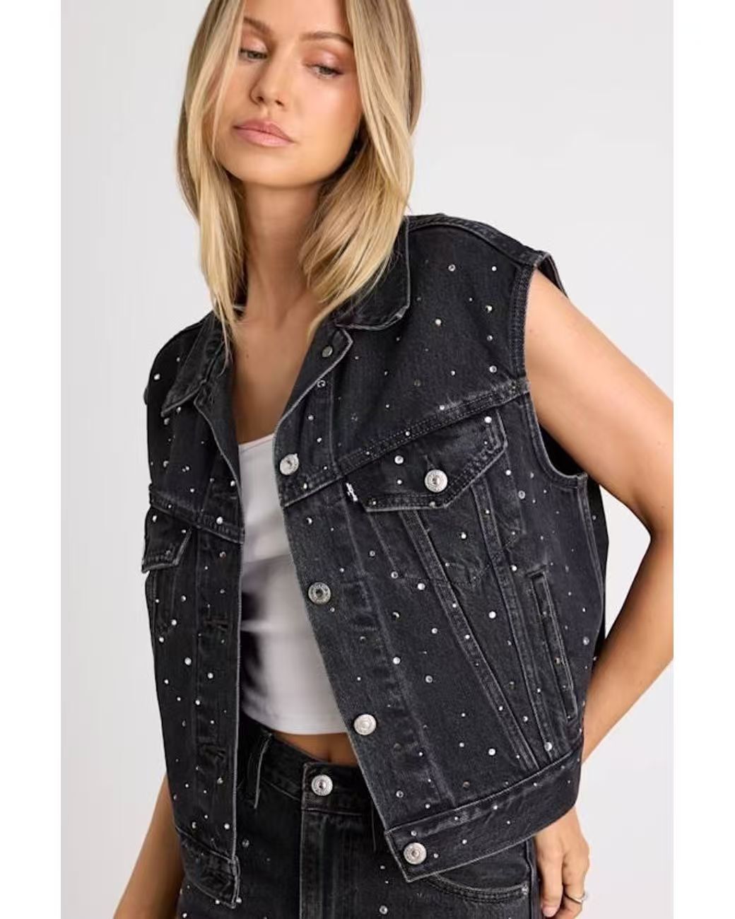 【預購】LEVIS H060918 女裝復古短版牛仔背心（黑色）