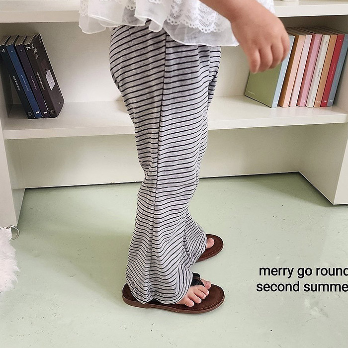 正韓夏Merry-go-round 三色條紋喇叭褲