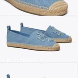 [S] TORY BURCH DENIM DOUBLE T ESPADRILLE, 155453-426 (STB786)
