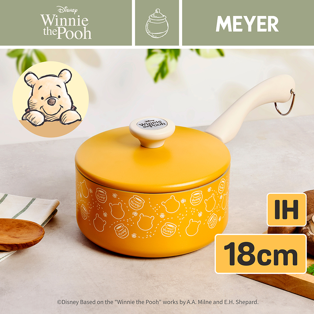 ★福利品★美亞｜迪士尼小熊維尼系列 陶瓷不沾單柄湯鍋18公分（含蓋）-盒損嚴重