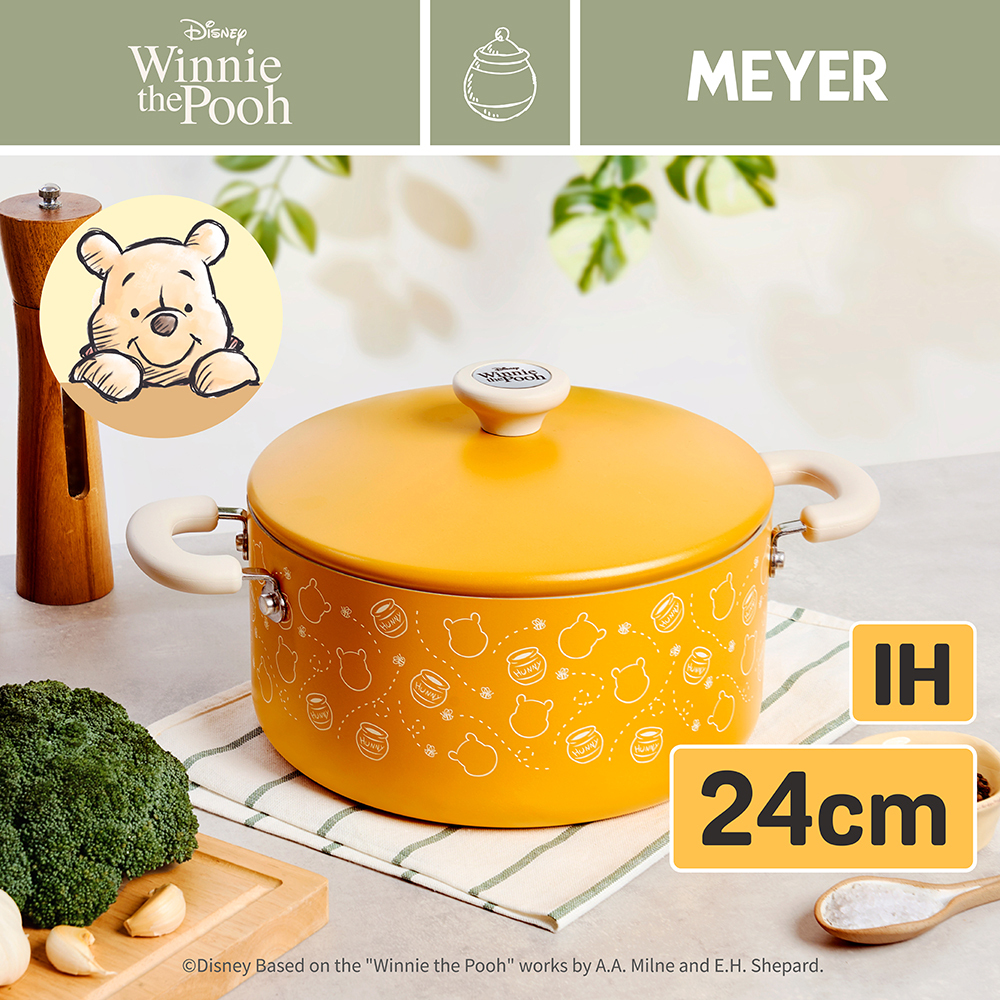 ★福利品★美亞｜迪士尼小熊維尼系列 陶瓷不沾雙耳湯鍋24公分（含蓋)-盒損嚴重