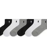 [S] PRL GRAY HEATHER CUSHIONED QUARTER CREW SOCKS, 6-PACK, SRL267 (SRL267)