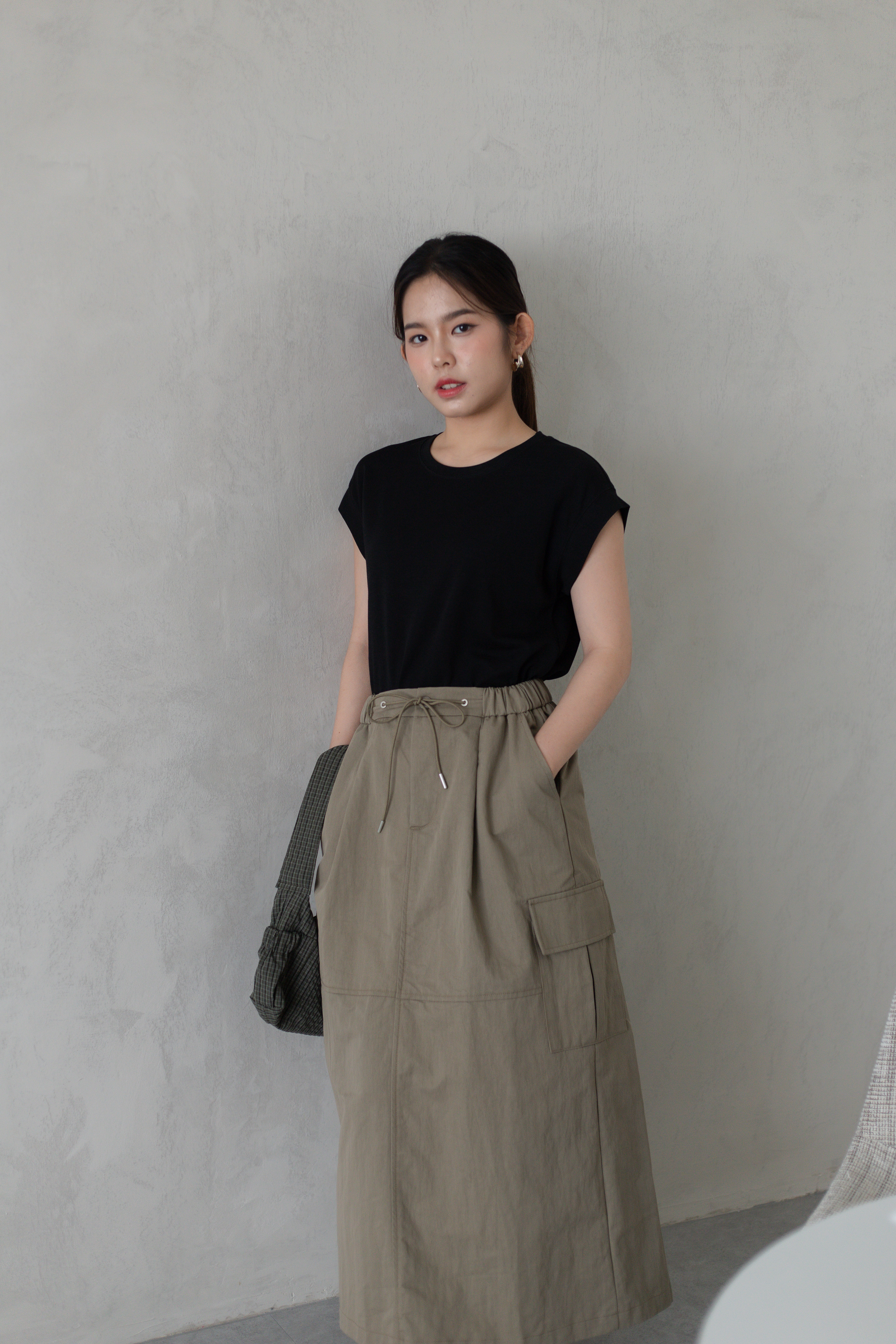 Haven A Line Cargo Skirt Khaki - 2789SKKHA