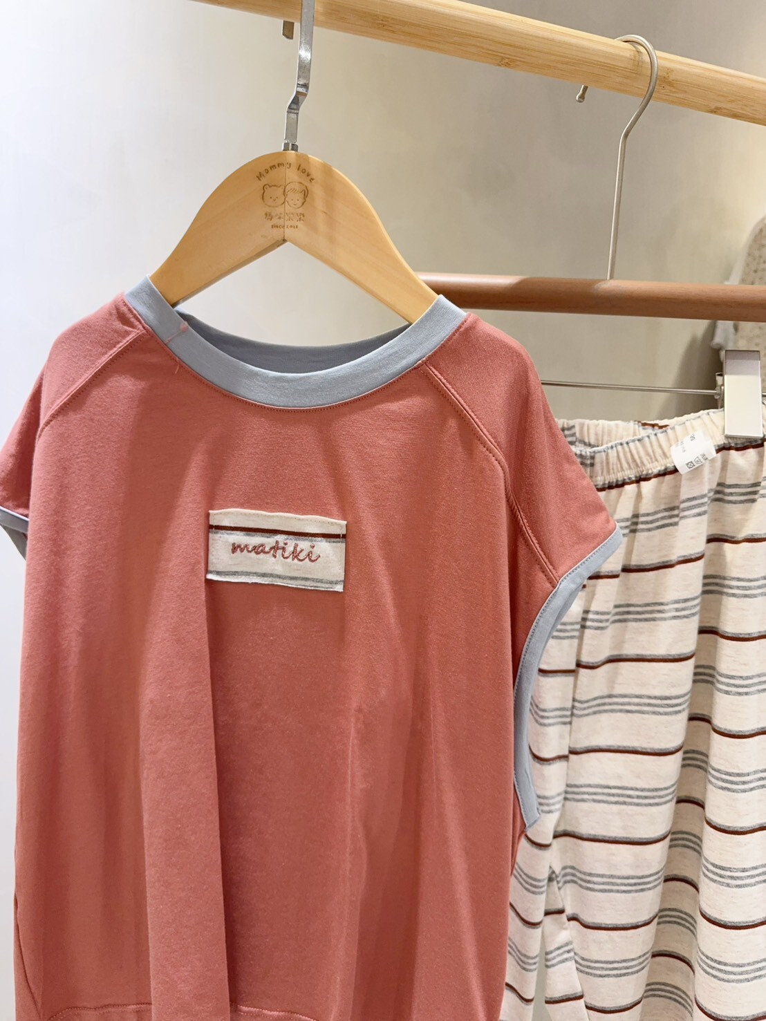 M05 撞色貼布7分褲家居服套裝