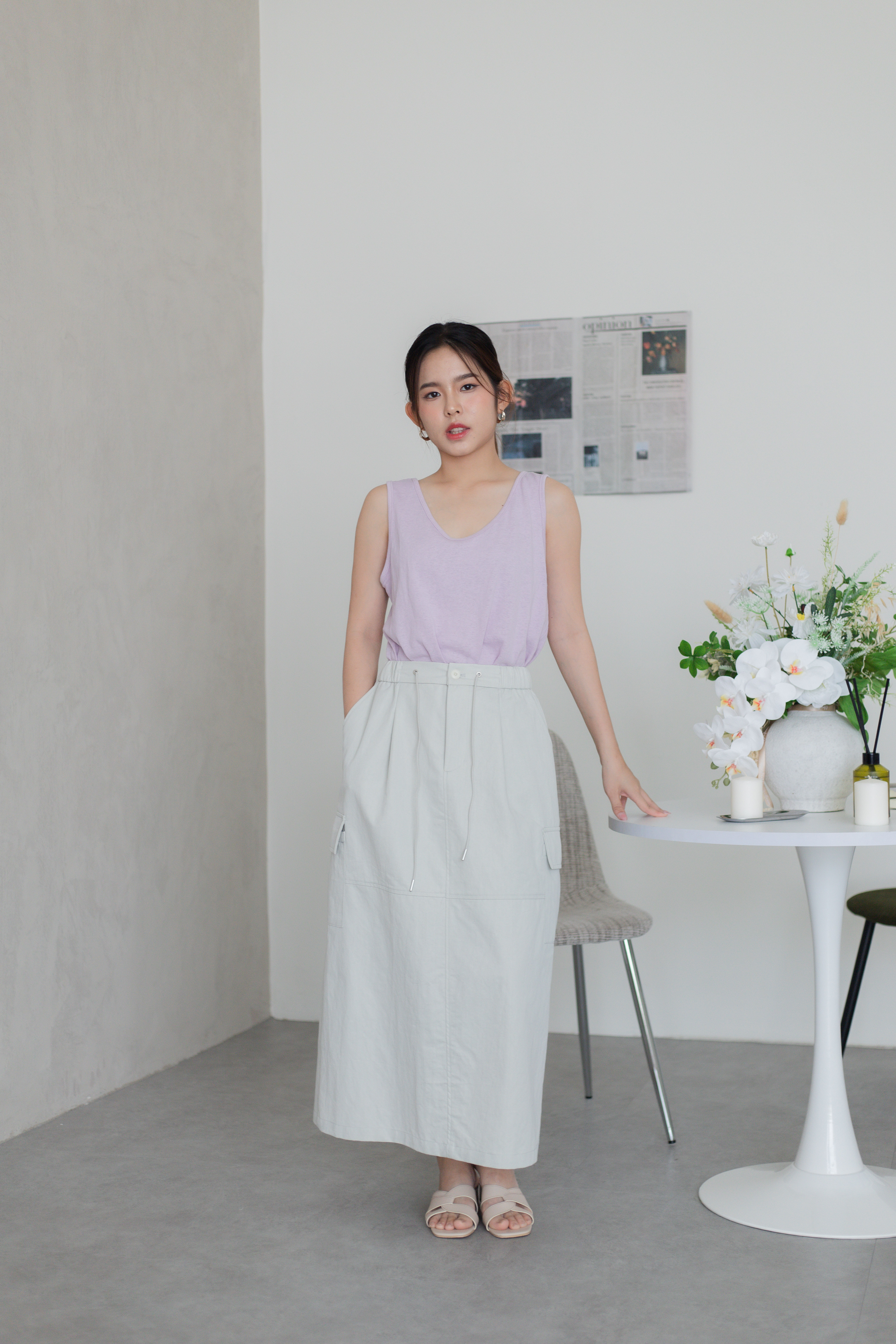 Haven A Line Cargo Skirt Beige- 2789SKBEI
