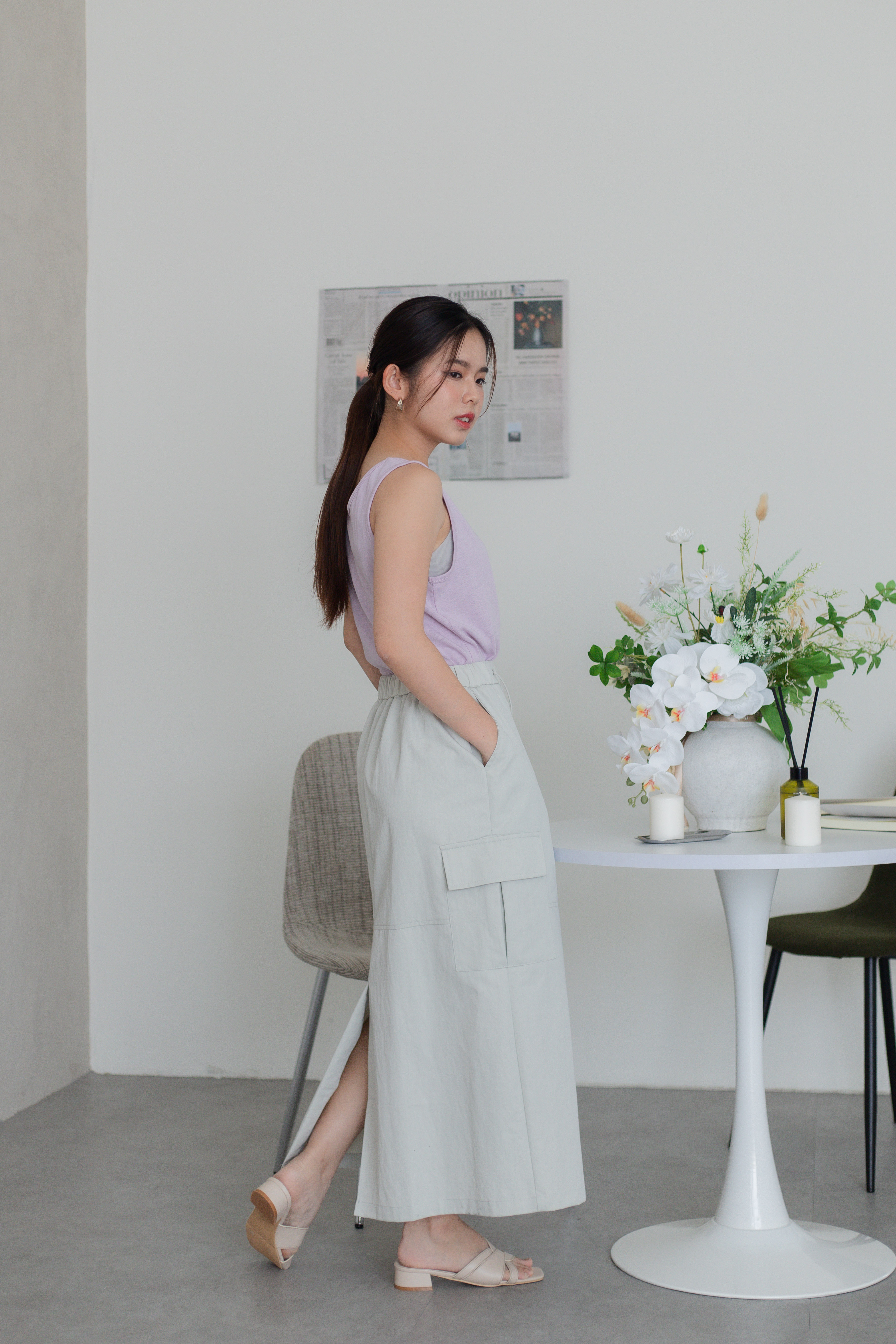 Haven A Line Cargo Skirt Beige- 2789SKBEI