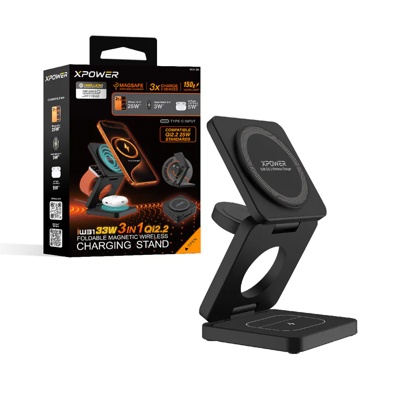 (早買限定優惠)XPower 第二代 iw31 33W 3合1 Qi2.2 MagSafe可摺疊無線充電座