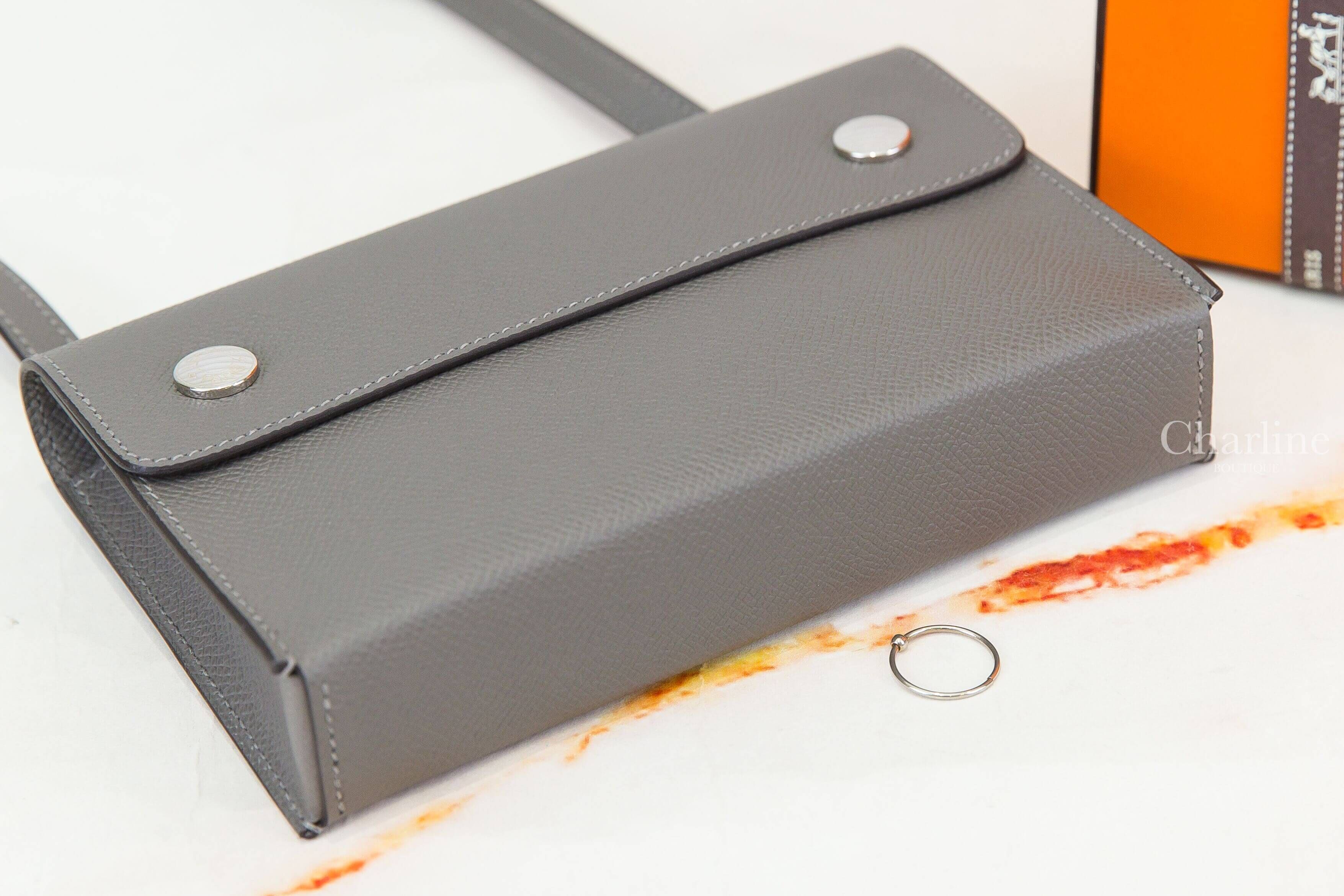 Hermès Hermèsnap Wallet 0L Gris Meyer Epsom 積雨雲灰銀釦肩背包-Charline Boutique 精品代購