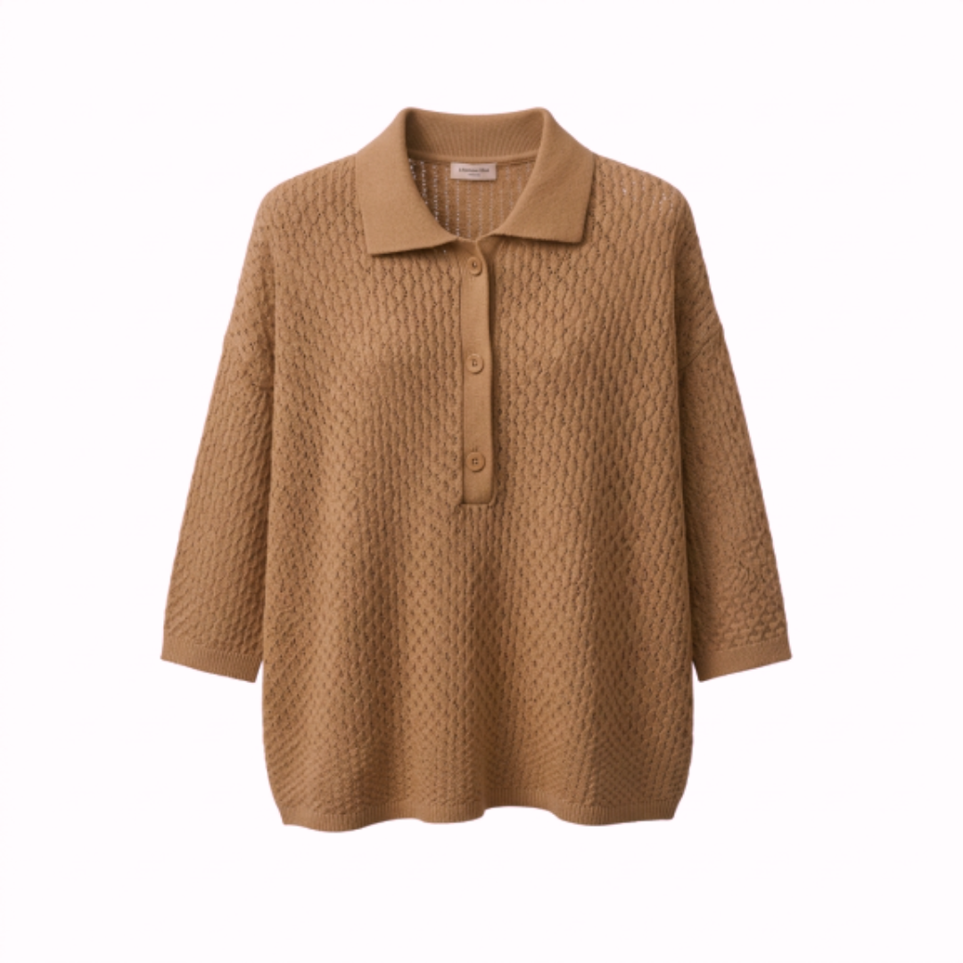1SO0403-071 [SUNNY STUDIO] Knit Polo Top Camel #770129-LORA (C-EU-E)
