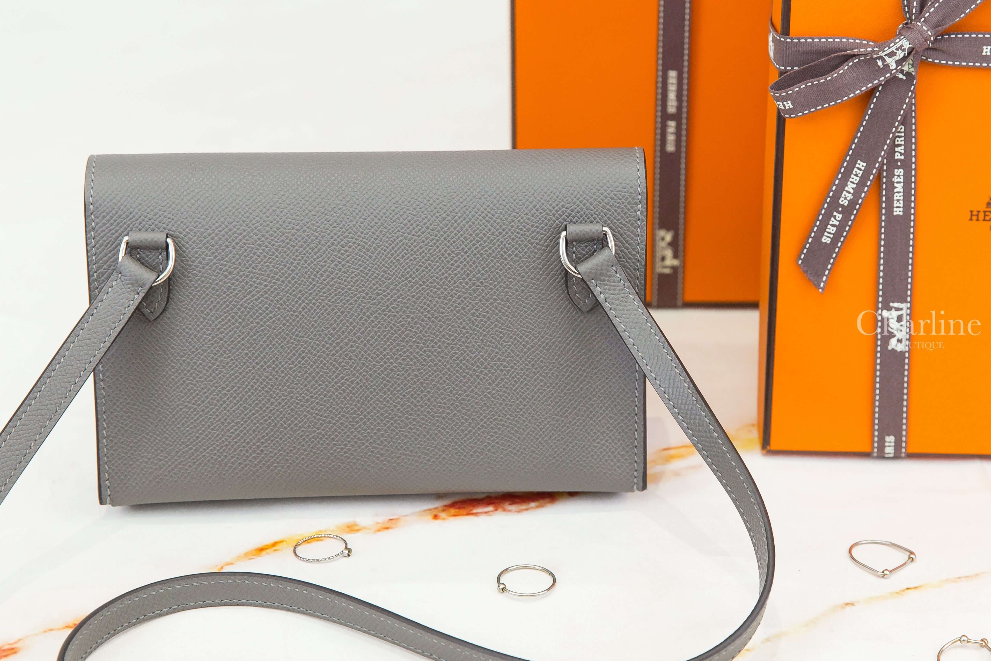 Hermès Hermèsnap Wallet 0L Gris Meyer Epsom 積雨雲灰銀釦肩背包-Charline Boutique 精品代購