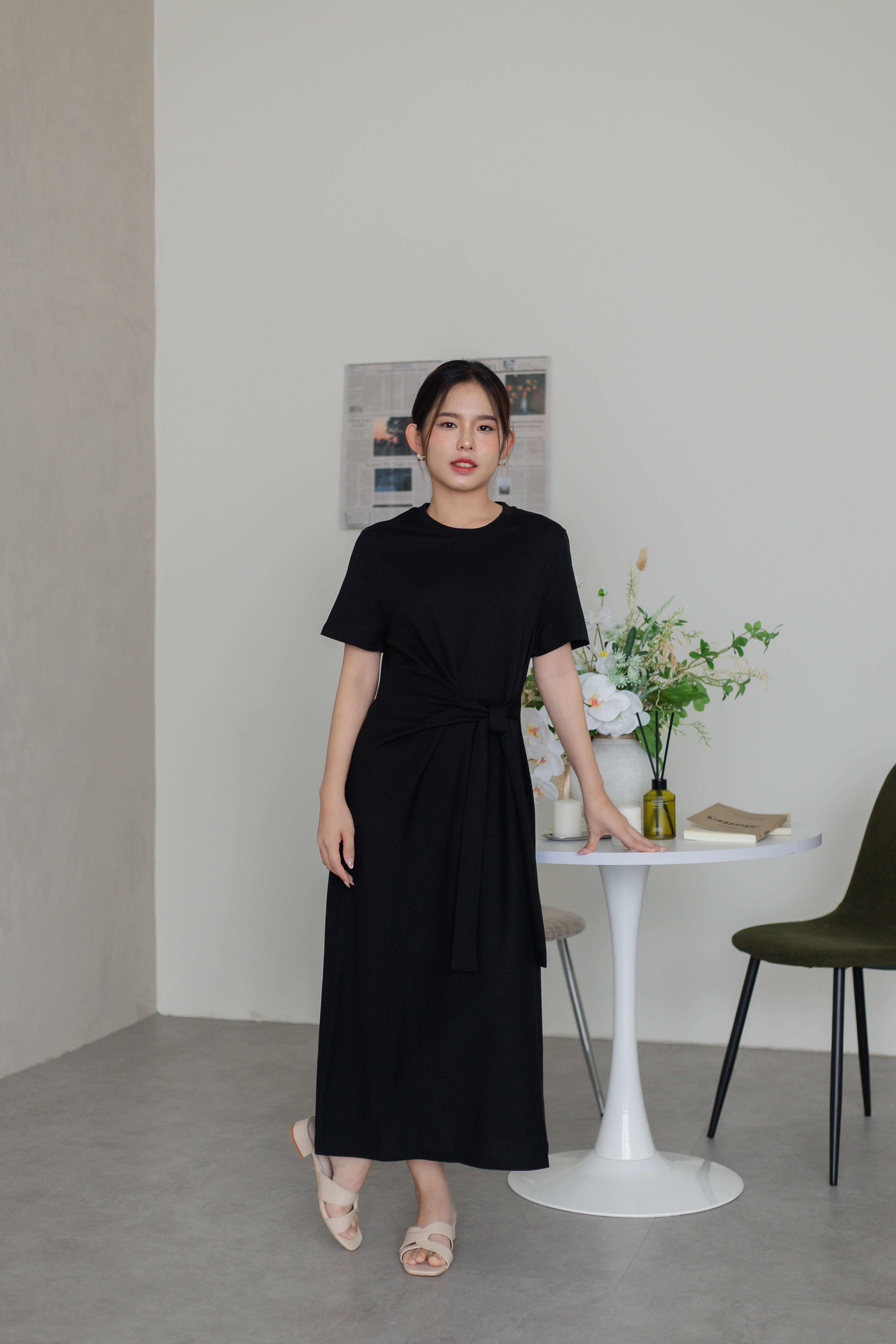 Luci Tied Front Tee Dress Black -2791DLBLK