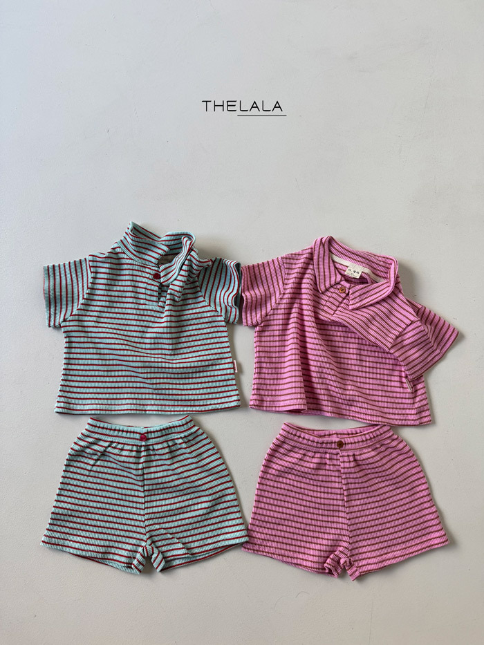 正韓夏lalla 兩色小童條紋polo領套裝