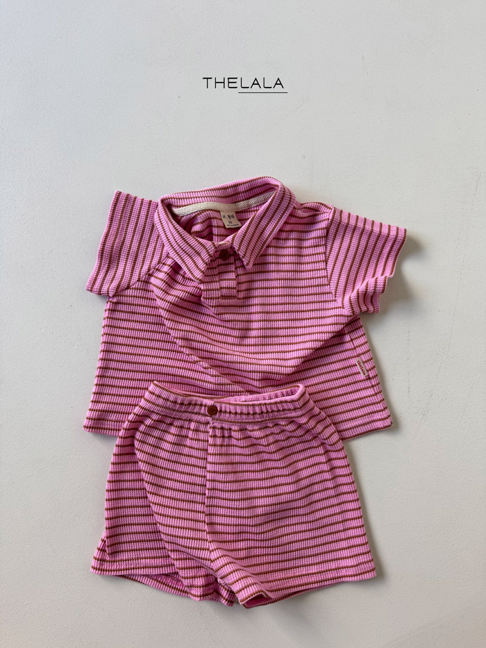 正韓夏lalla 兩色小童條紋polo領套裝