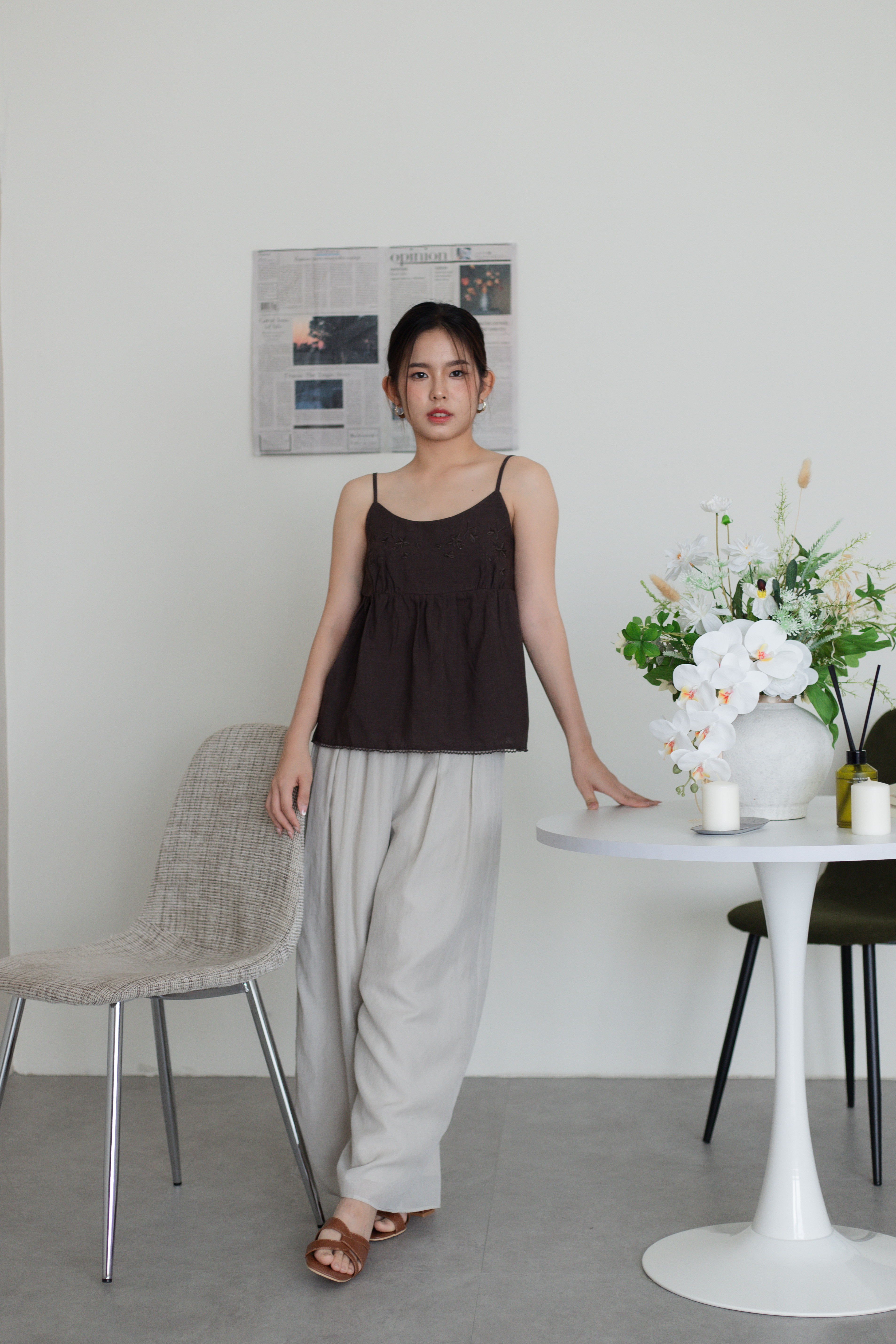 Garce Embroidery Camisole Brown -2788BVBRO