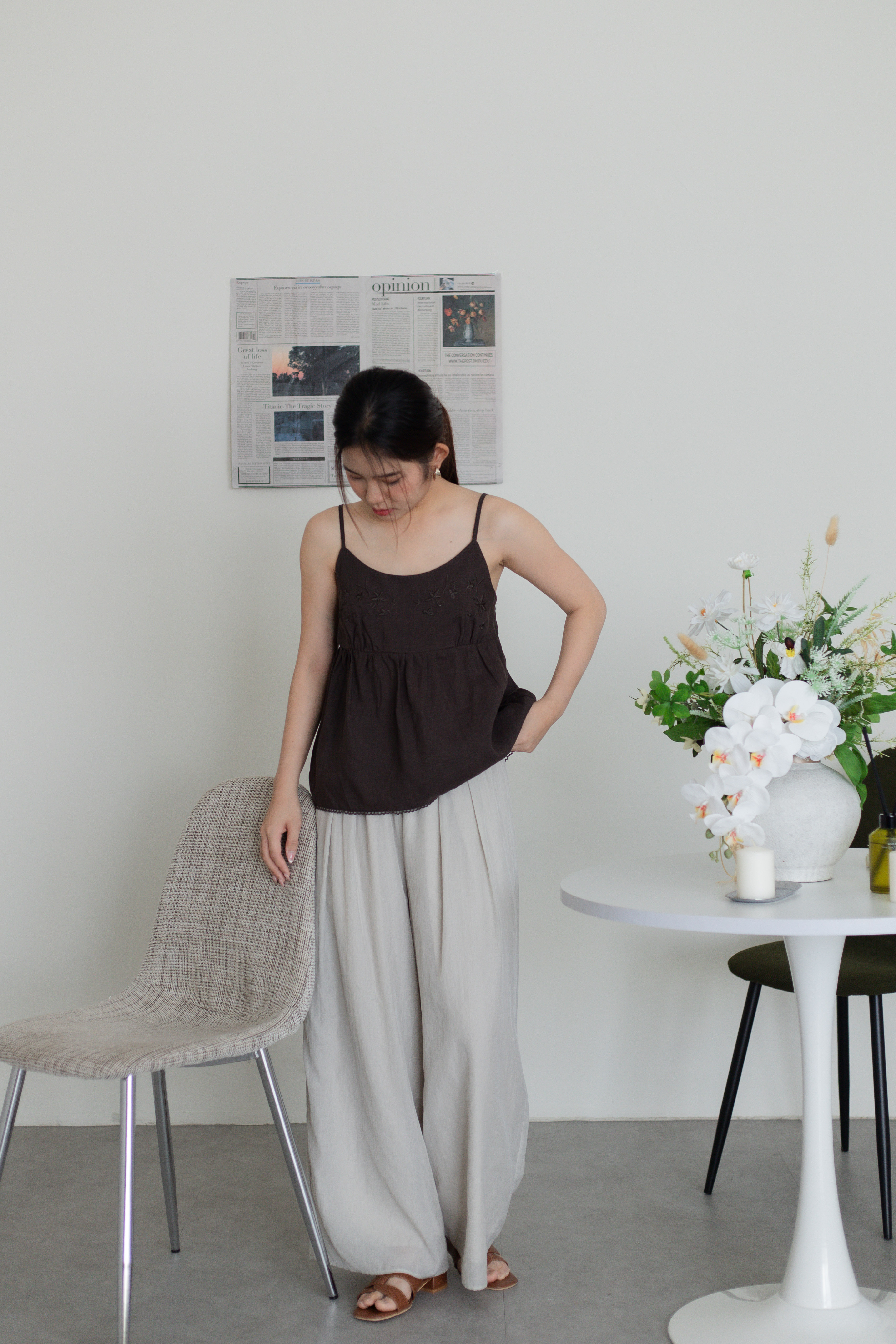 Garce Embroidery Camisole Brown -2788BVBRO