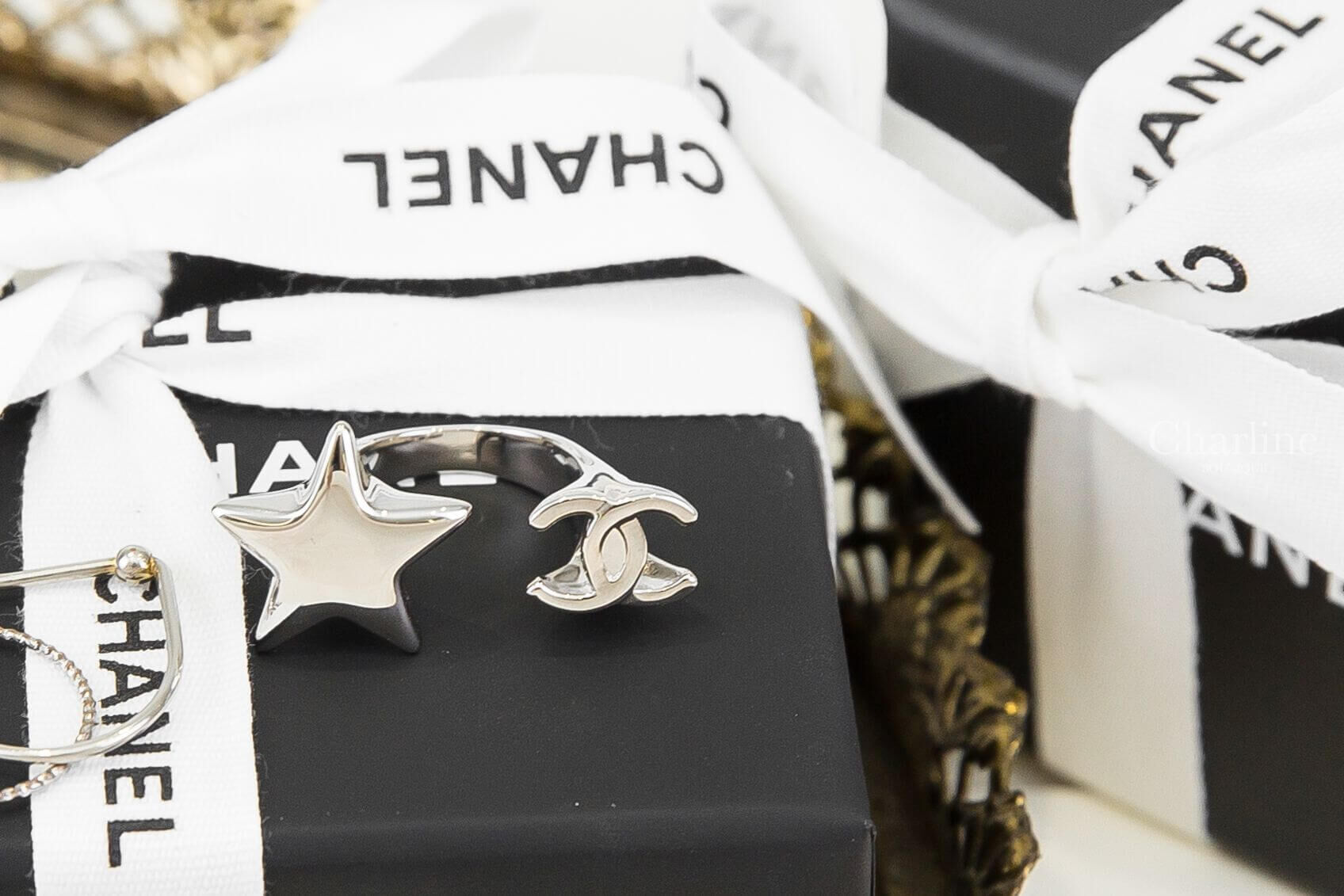 Chanel Ring 銀色星星CC開口戒指
