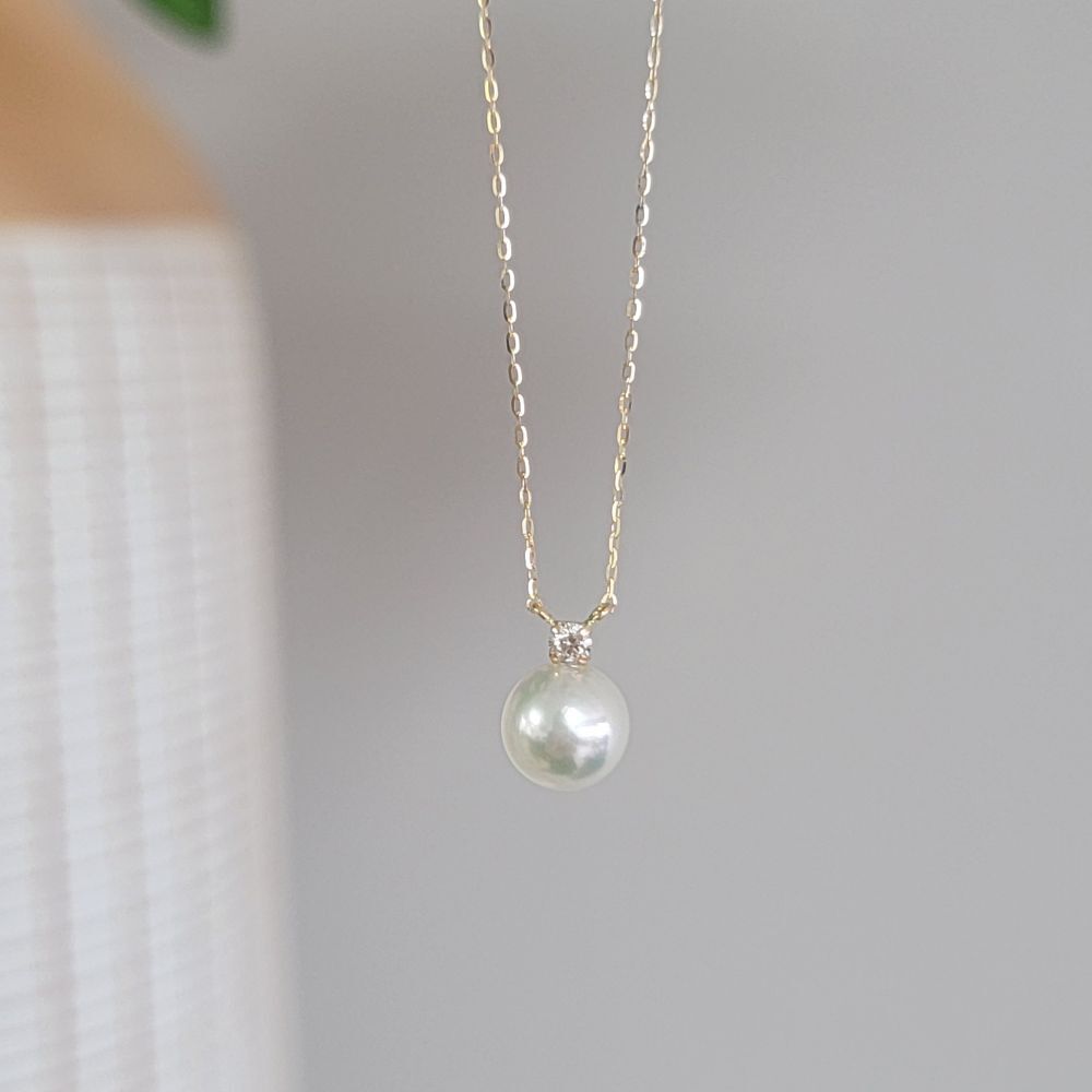 【me.luxe】K10Akoya珍珠鑽石5分鍊-6.5mm