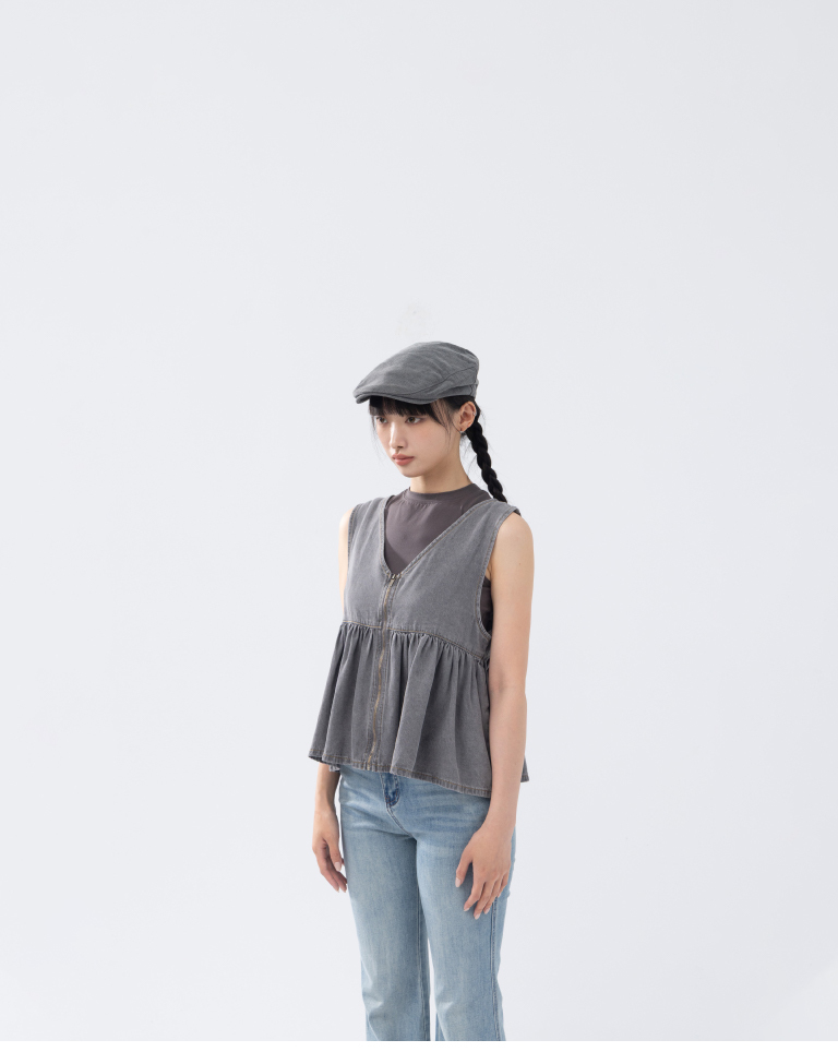 Washed distressed zipper denim vest【01099720】in stock+pre-order