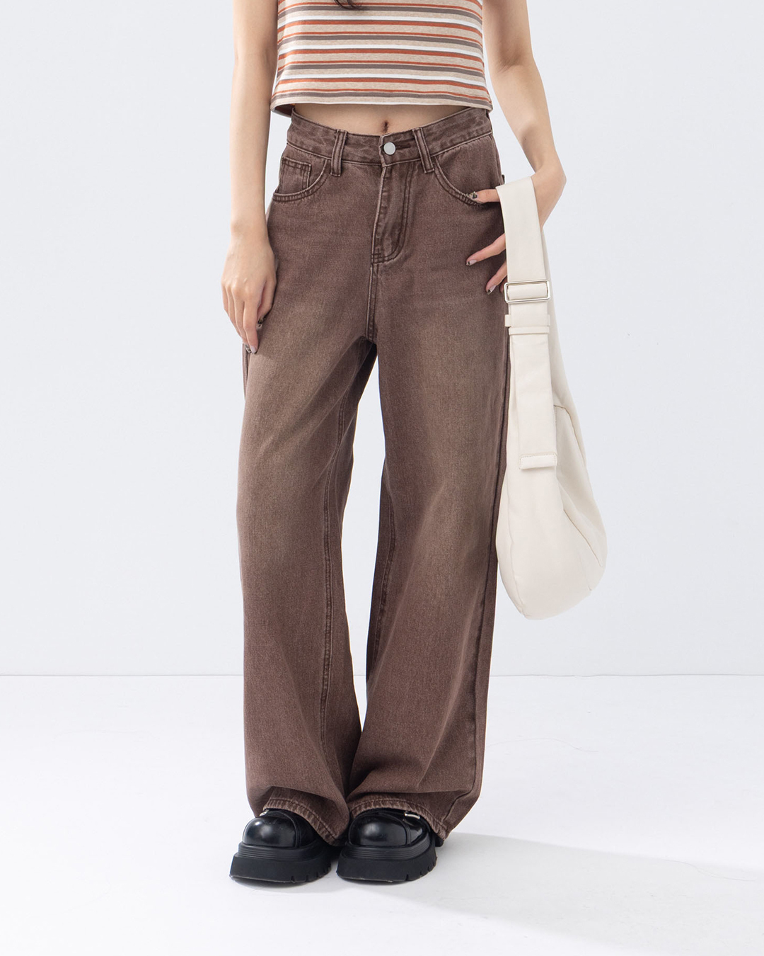 Vintage coffee-washed distressed wide-leg jeans  S/M/L【04011896】in stock+pre-order