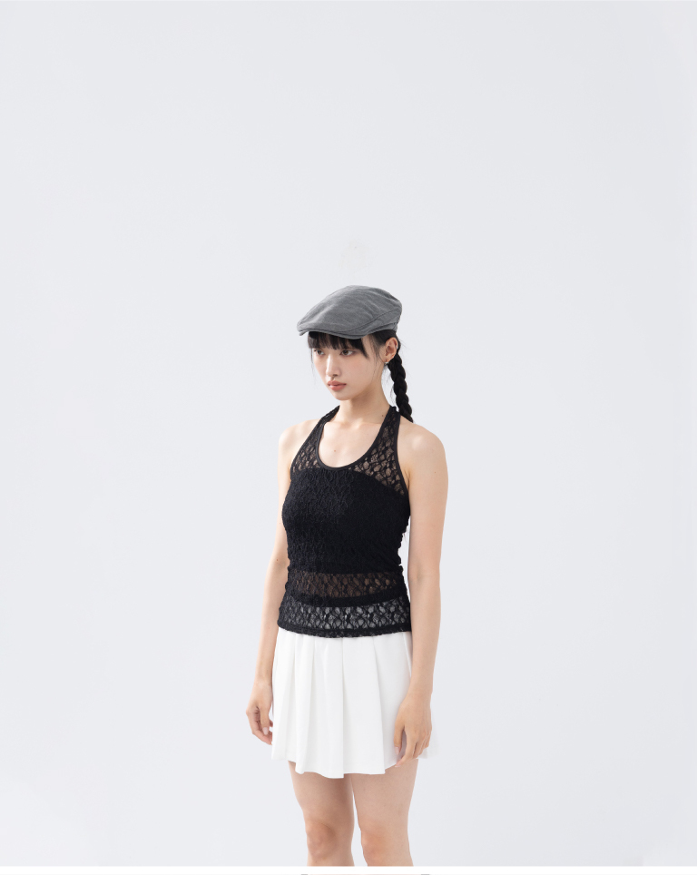 Hollow-out lace jacquard halter neck cover-up vest, available in five colors.【01099652】in stock+pre-order