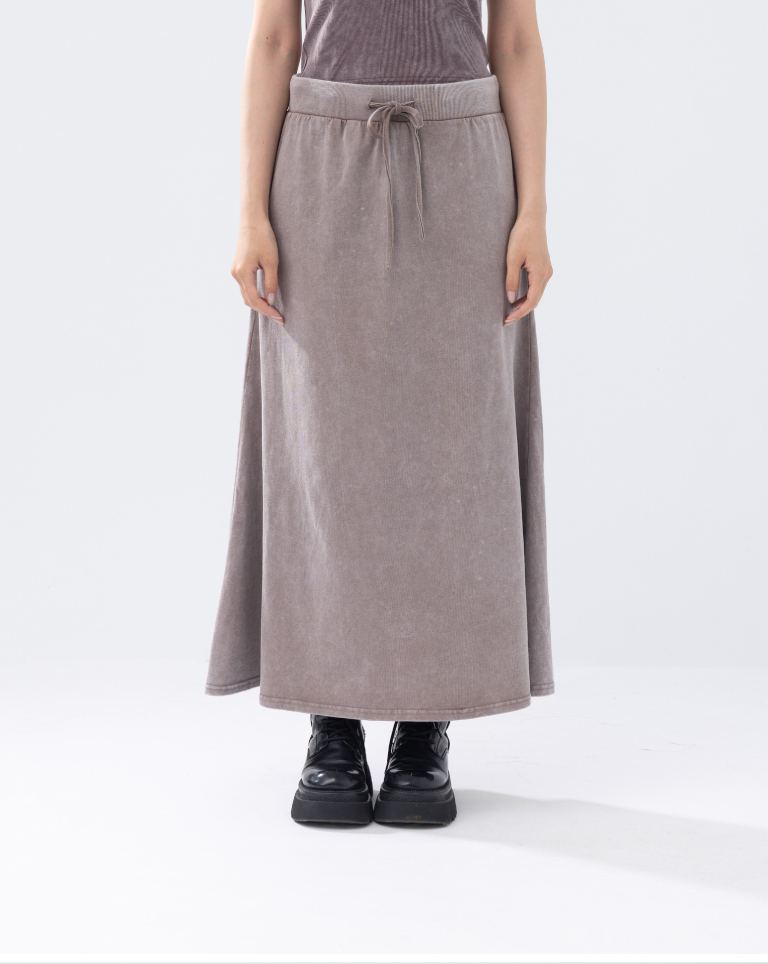 Casual distressed drawstring flared maxi skirt, available in two colors, S/M.【03021755】in stock+pre-order
