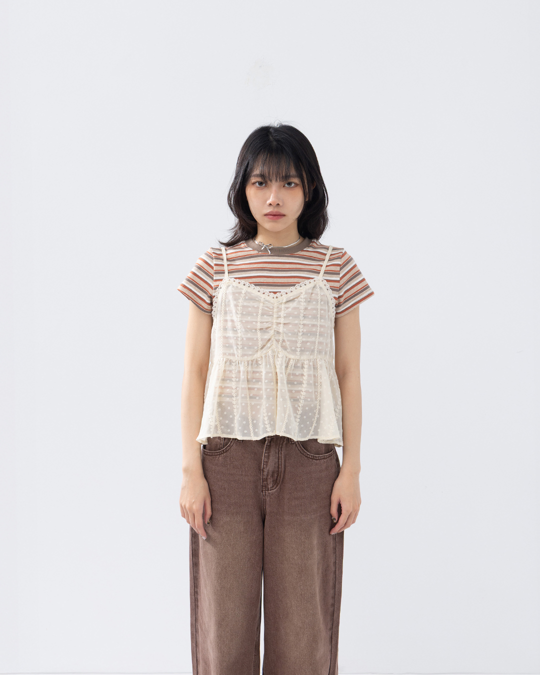 Polka dot lace jacquard mesh cover-up vest, available in three colors【01099518】in stock+pre-order