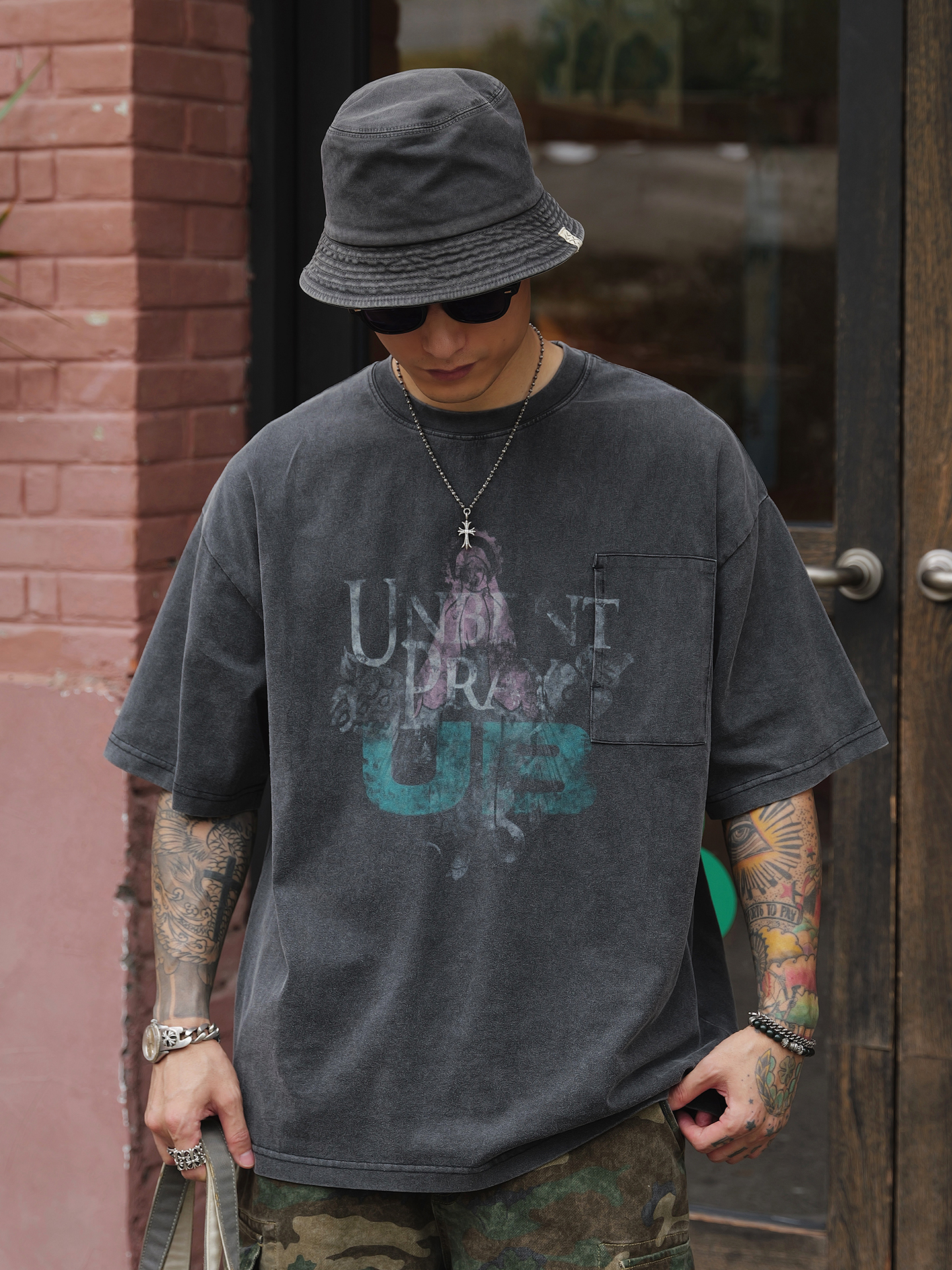 #預購 UNBENT 26SS 復古休閒 水洗做舊 聖母印花口袋短袖 三色
