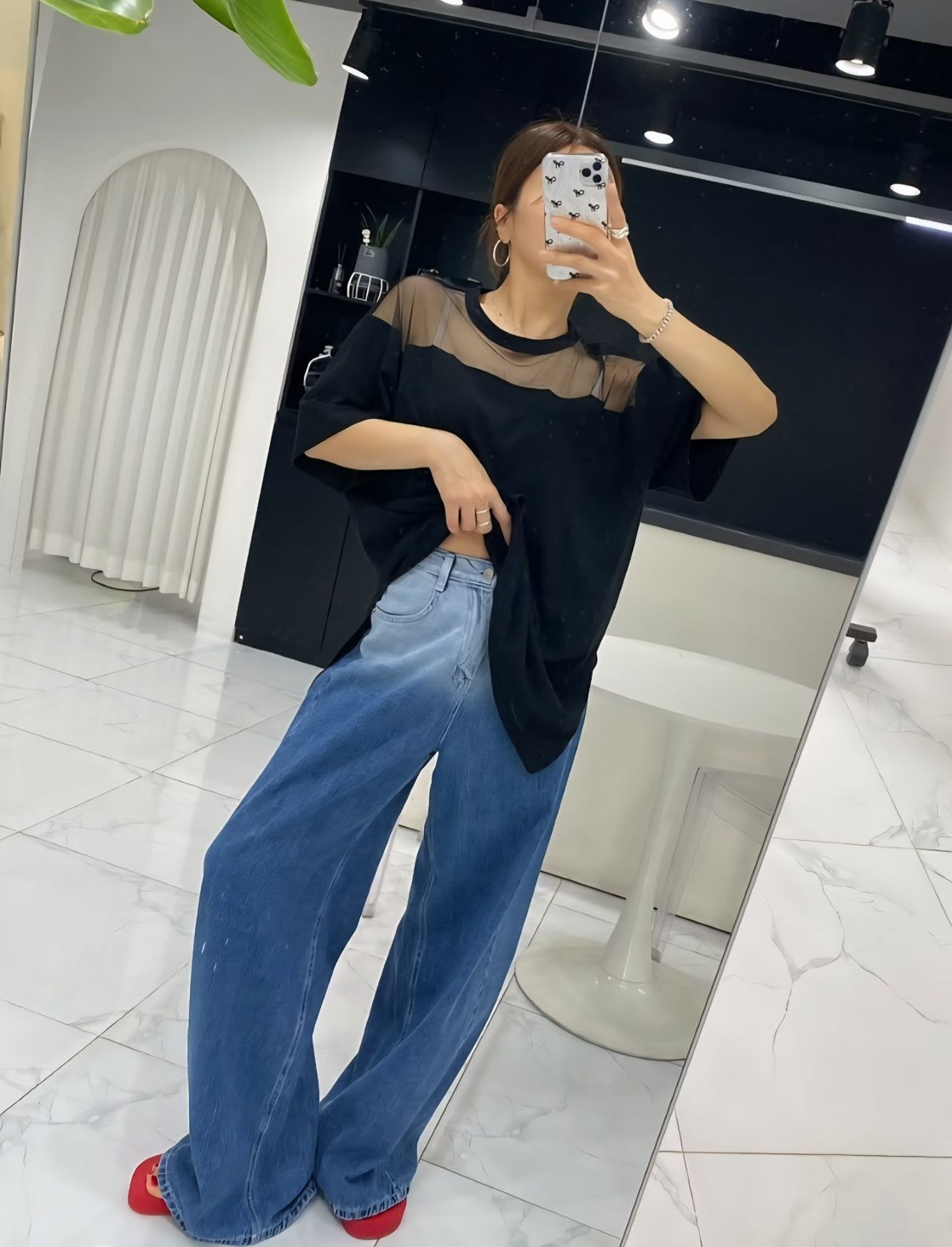 漸變牛仔寬長褲