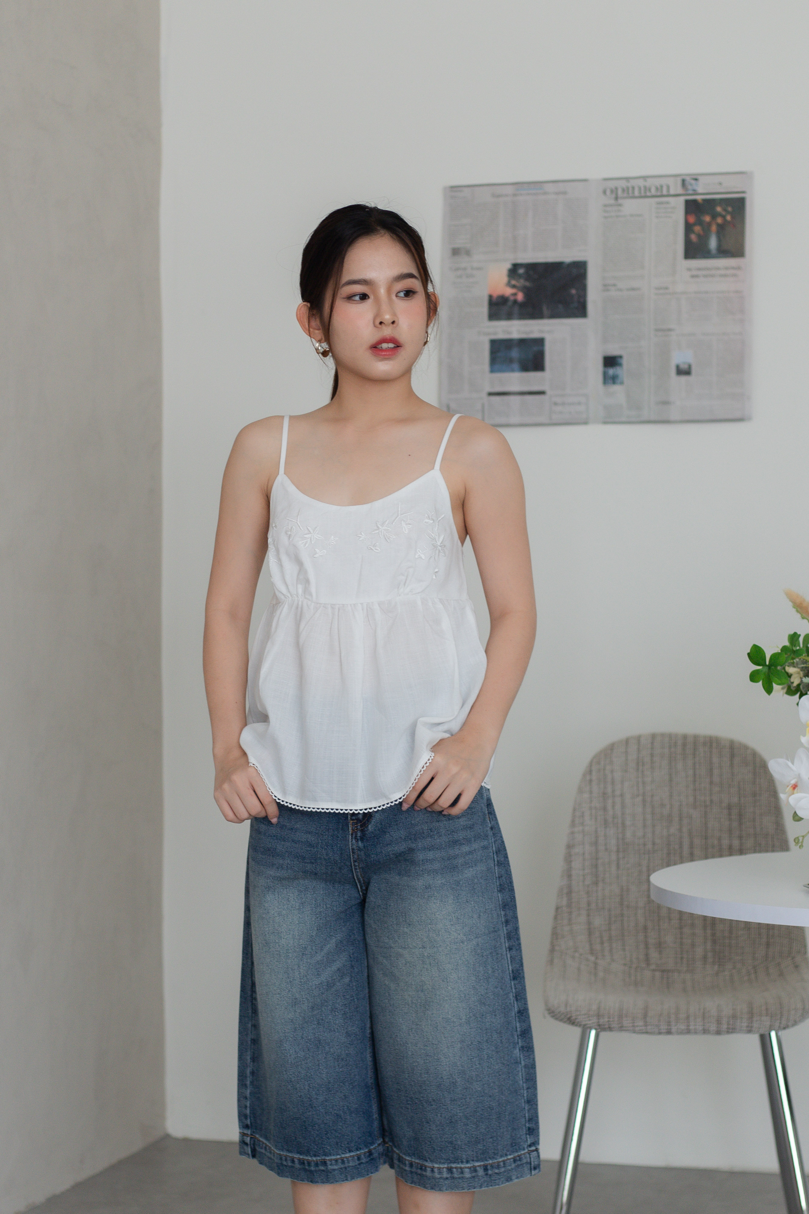 Garce Embroidery Camisole White -2788BVWHI