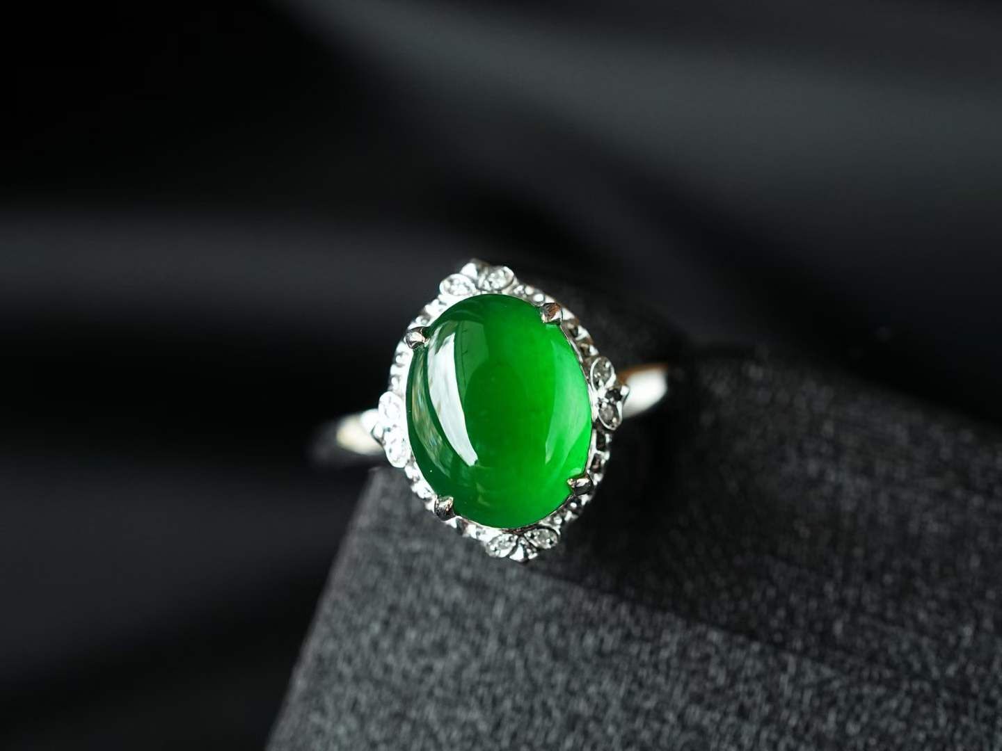 翡翠冰辣陽綠蛋面戒指,天然翡翠A玉, 緬甸玉, Jade, Jadeite