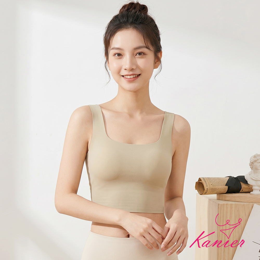 【Kanier卡妮兒】零感雪肌．極致無痕帶胸墊短背心【 903 奶霜卡其 - M / L / XL(LL) 】