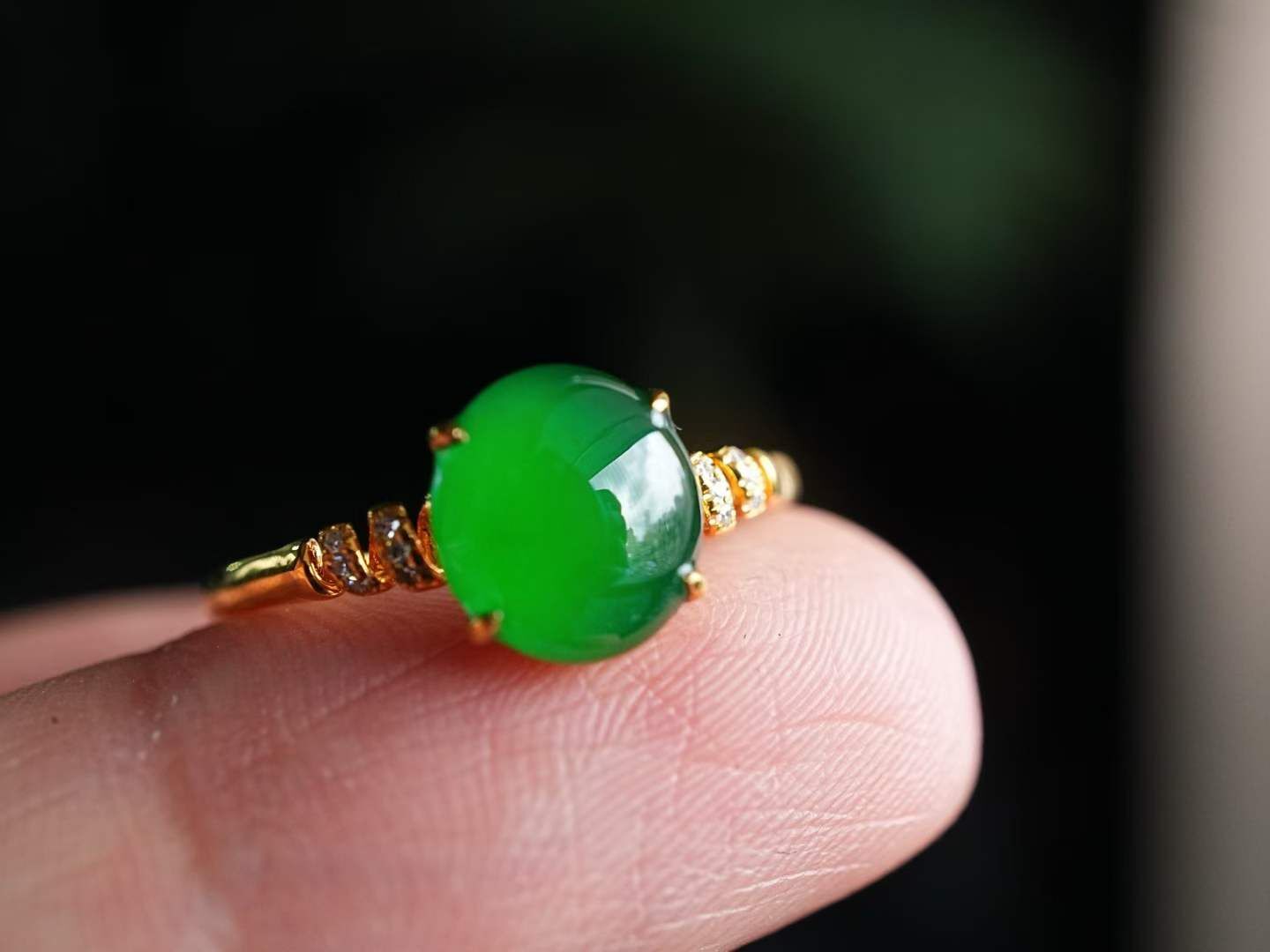 翡翠冰辣陽綠蛋面戒指,天然翡翠A玉, 緬甸玉, Jade, Jadeite