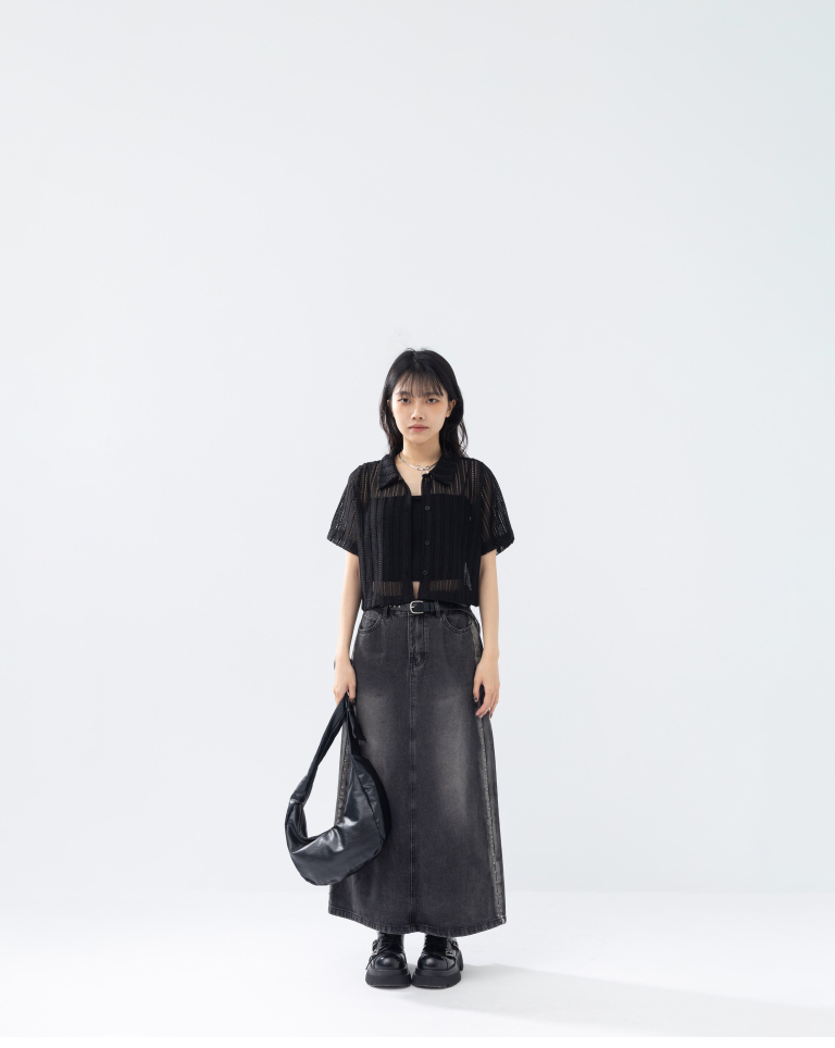 Hollow-out knit short-sleeved shirt, available in two colors.【01025820】in stock+pre-order