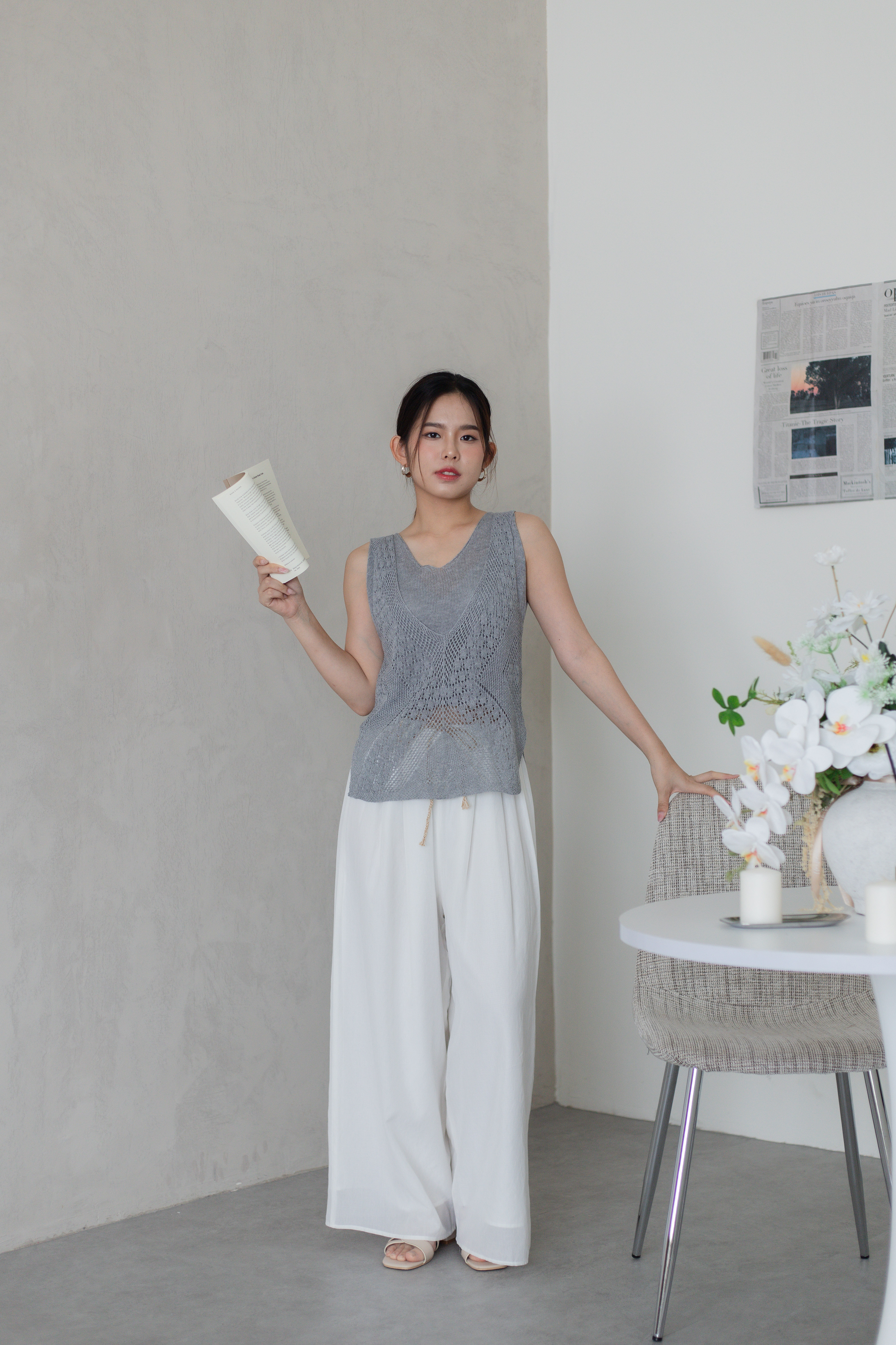 Misty Crochet Layering Knit Top Grey -2779KVGRY