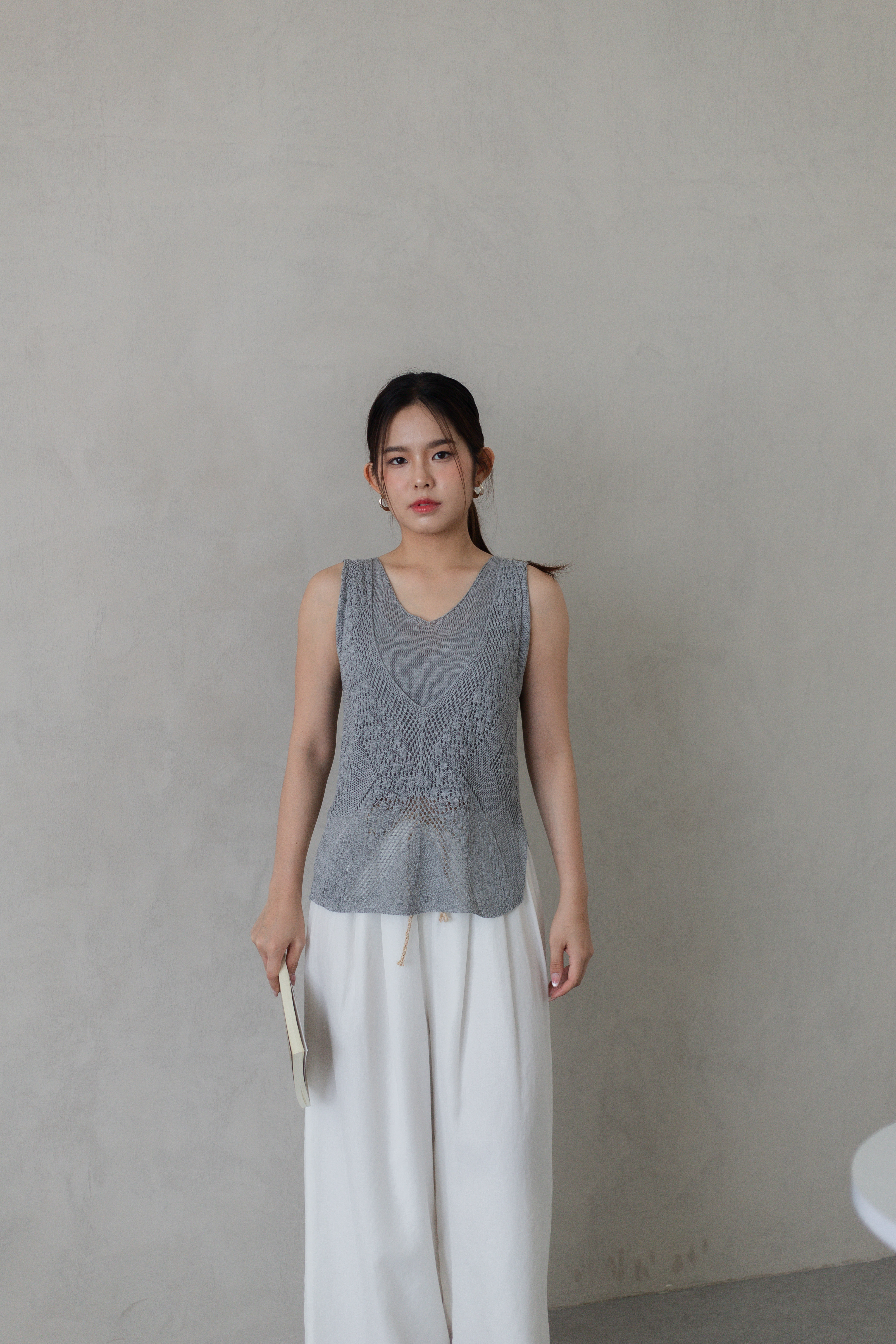 Misty Crochet Layering Knit Top Grey -2779KVGRY