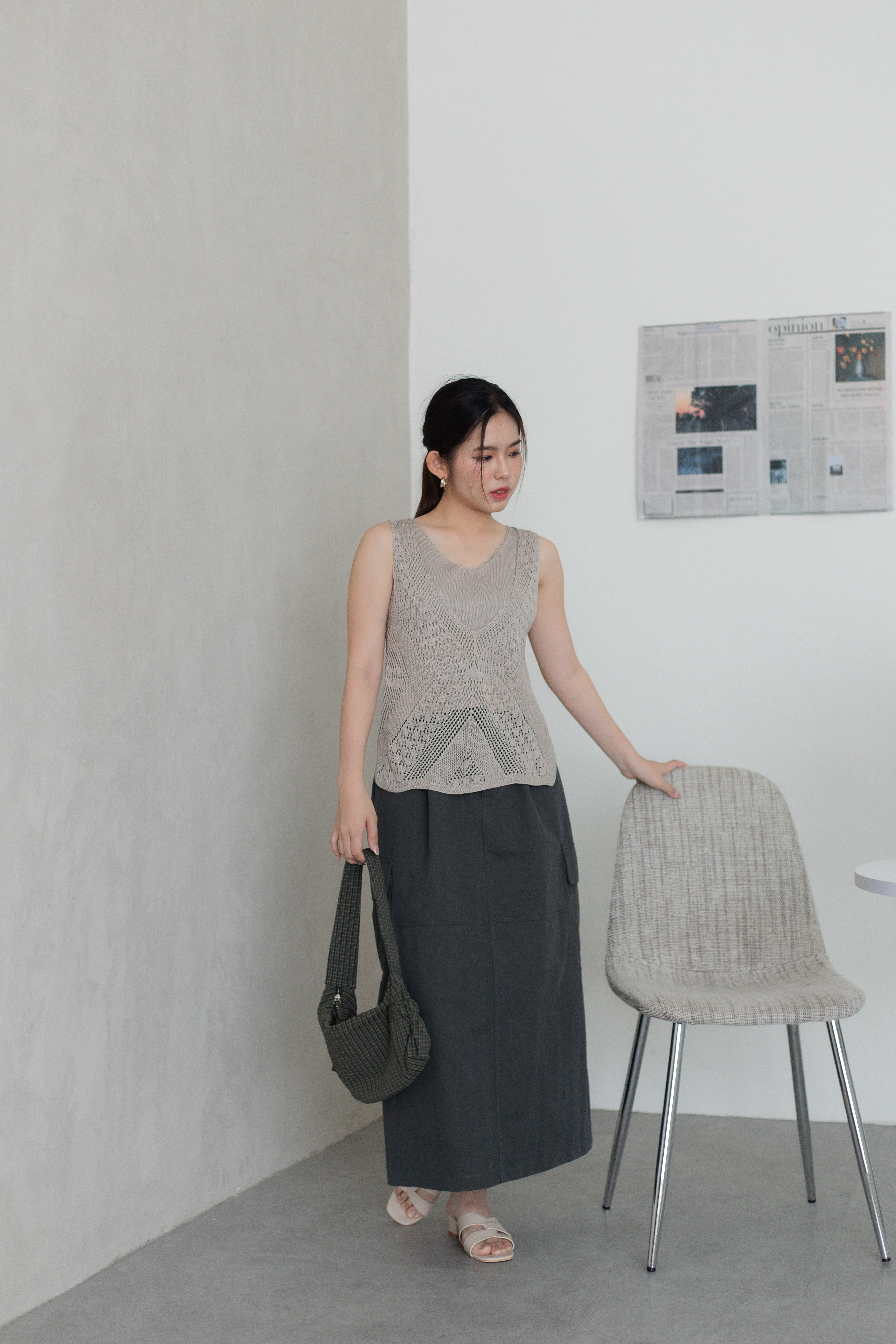 Misty Crochet Layering Knit Top Khaki -2779KVKHA