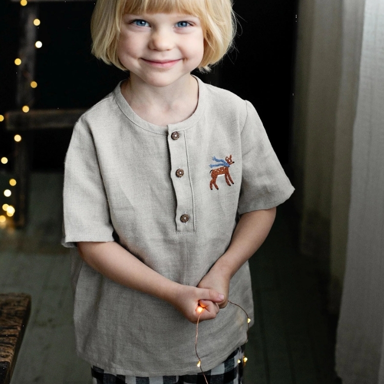 (預購)ALL THE BEAUTIFUL LINEN 手工刺繡短袖上衣 SHORT SLEEVE BUTTON SHIRT