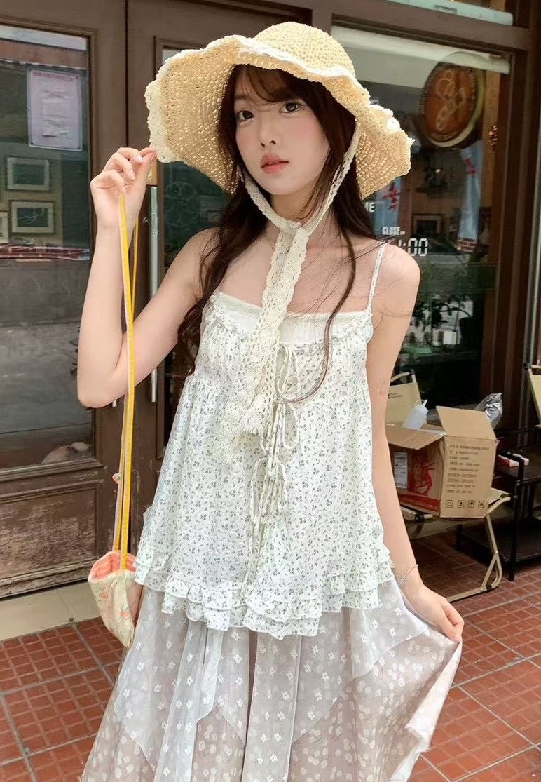 假兩件前綁碎花背心