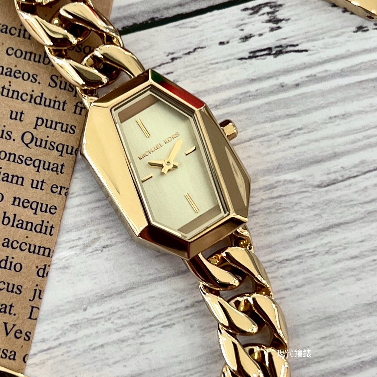 【MICHAEL KORS】幾何造型香檳金手鍊腕錶MK7615 19mm 現代鐘錶