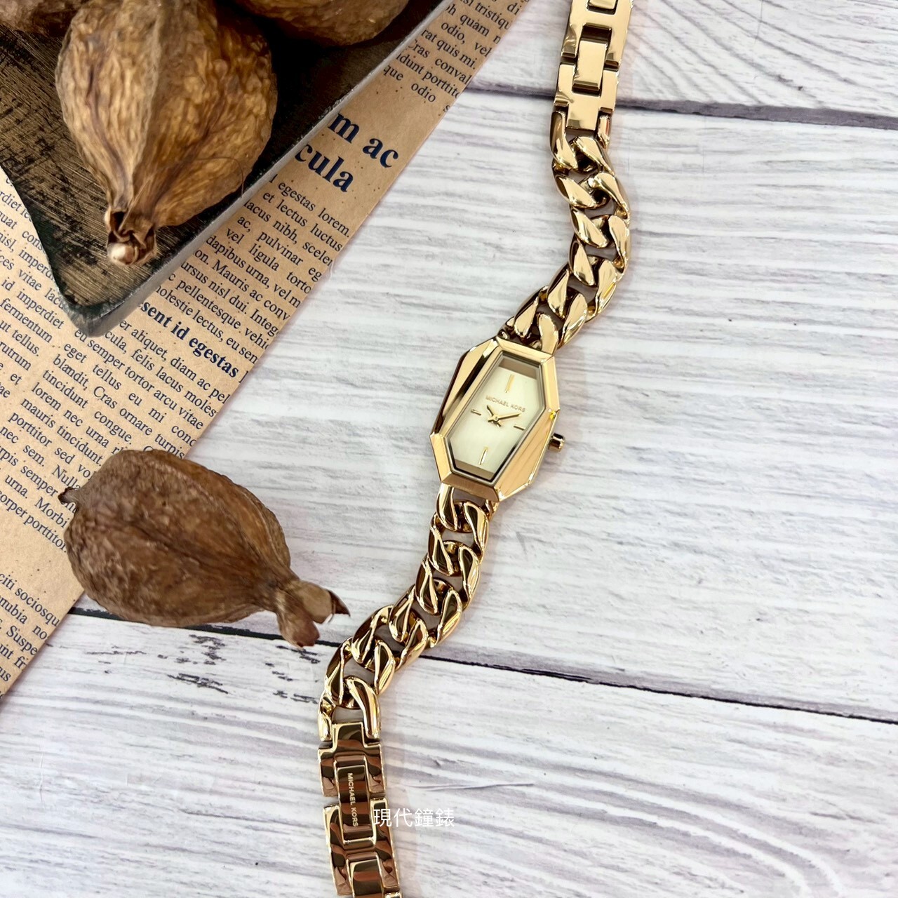 【MICHAEL KORS】幾何造型香檳金手鍊腕錶MK7615 19mm 現代鐘錶