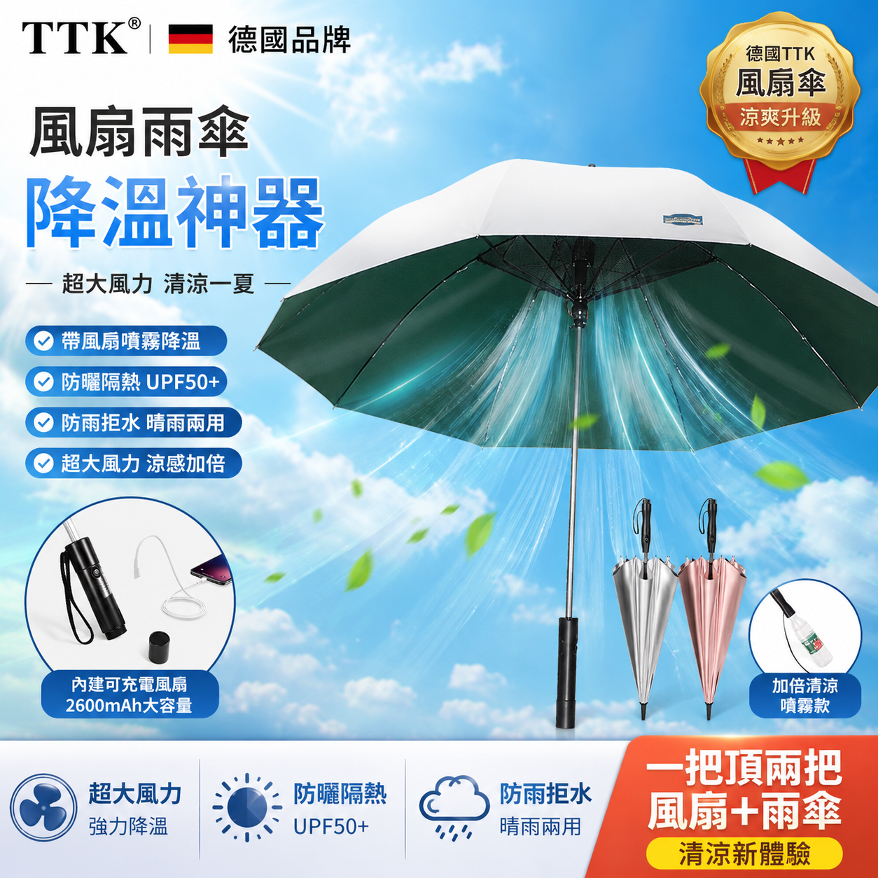風扇傘超大風力帶風扇的傘降溫神器防曬防紫外線遮陽雨傘