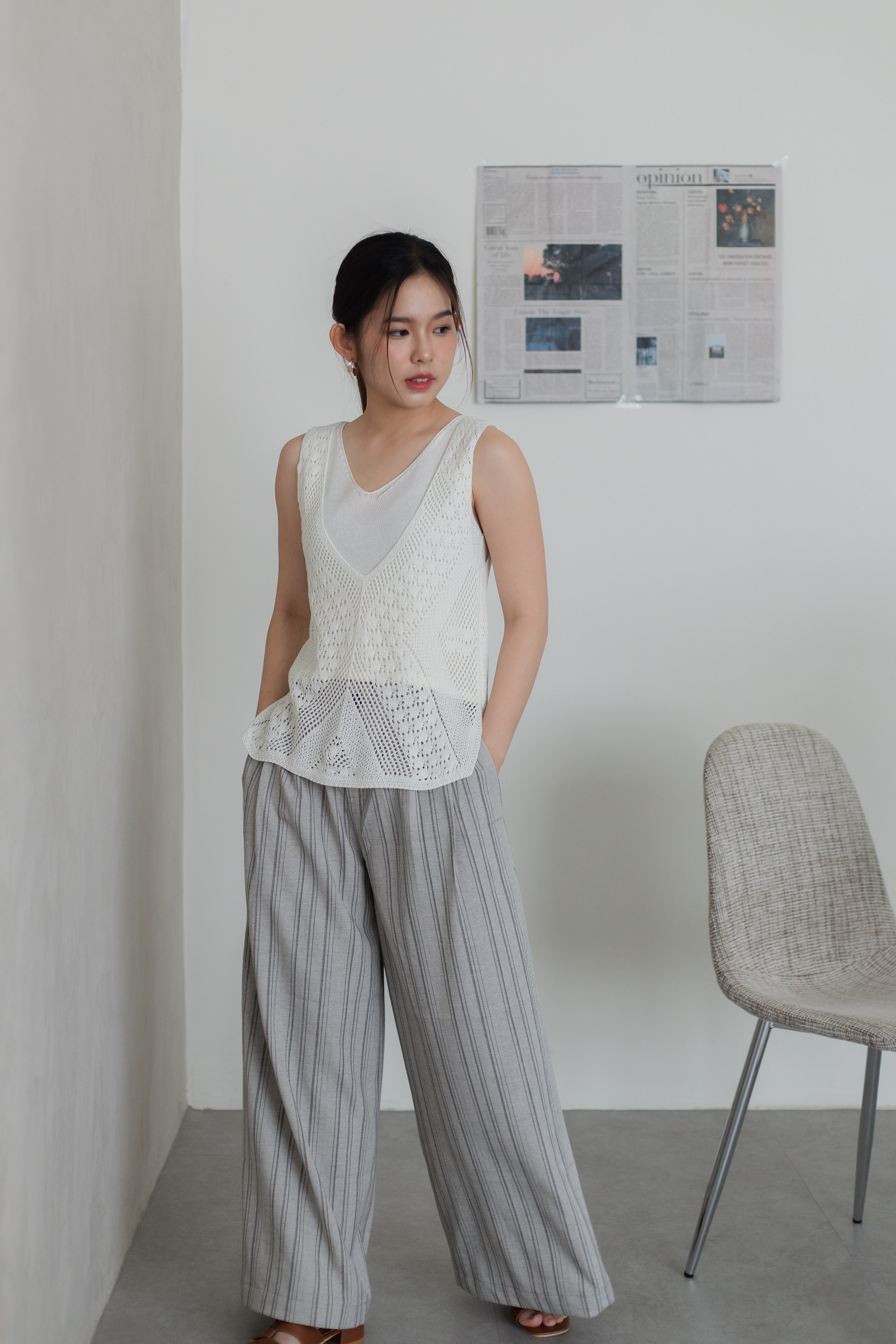Misty Crochet Layering Knit Top White -2779KVWHI