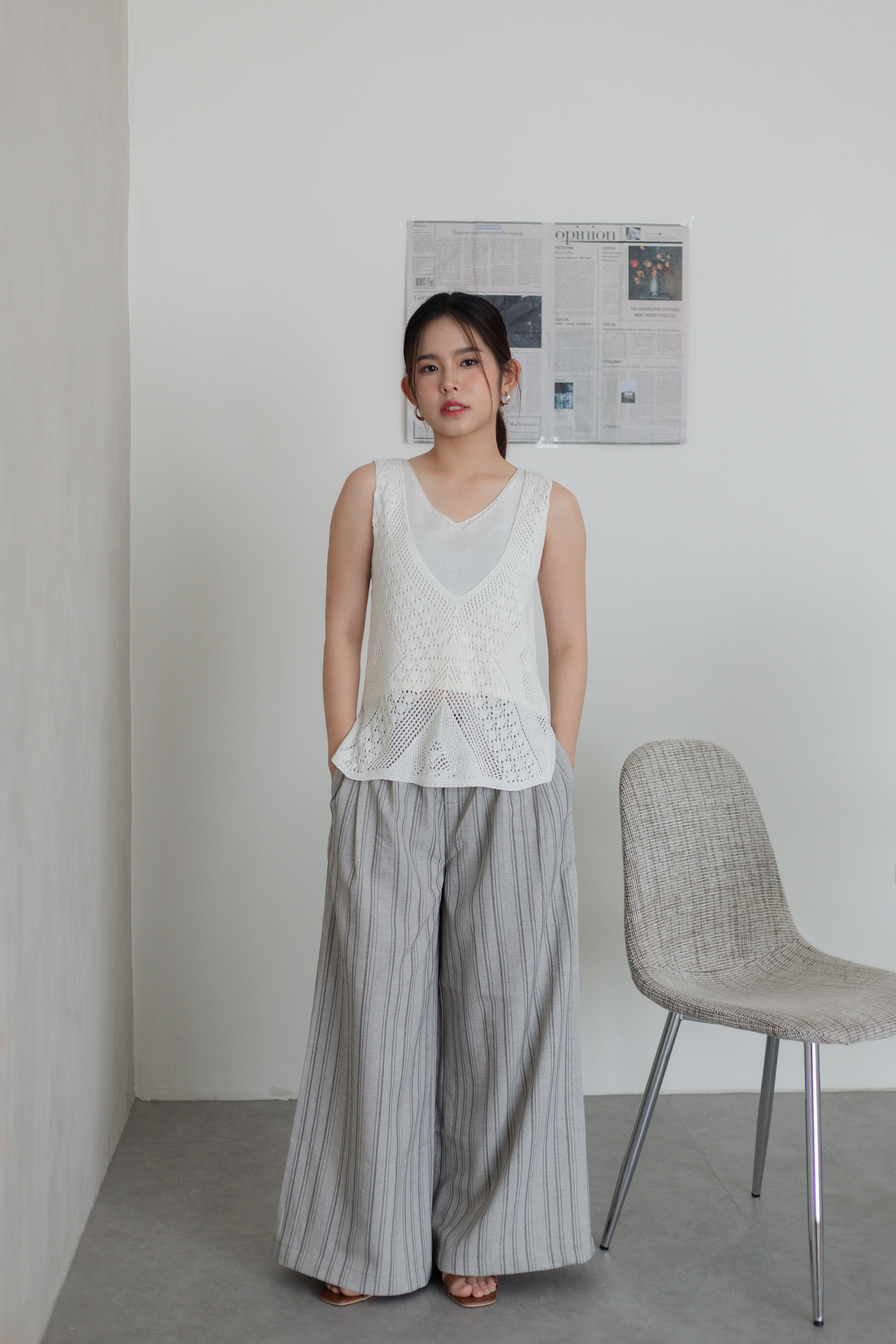 Misty Crochet Layering Knit Top White -2779KVWHI